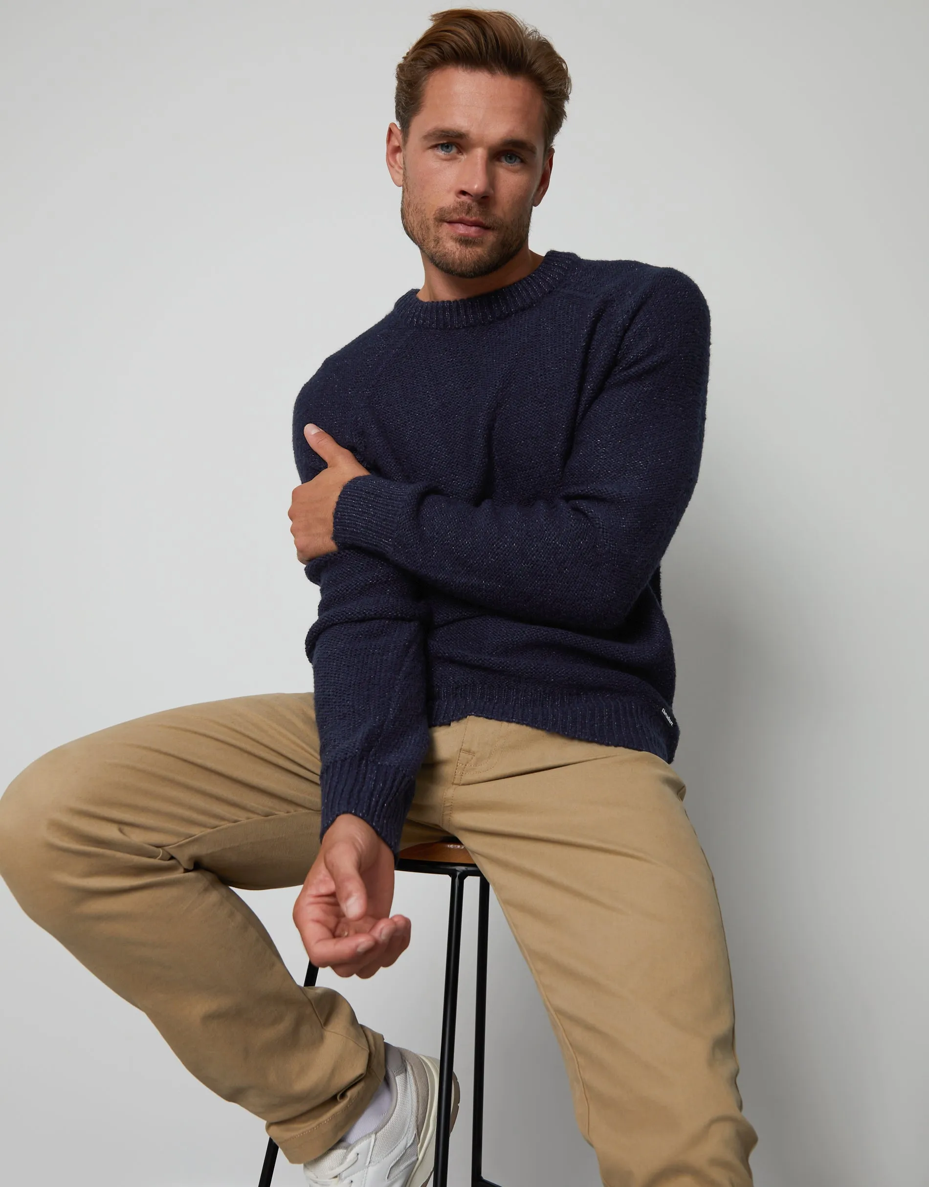 Men's Navy Twist Raglan Sleeve Crew Neck Jumper sold by Threadbare