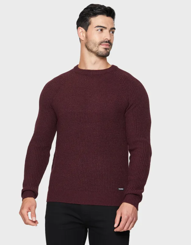 Men's Burgundy Aubergine Twist Crew Neck Jumper sold by Threadbare