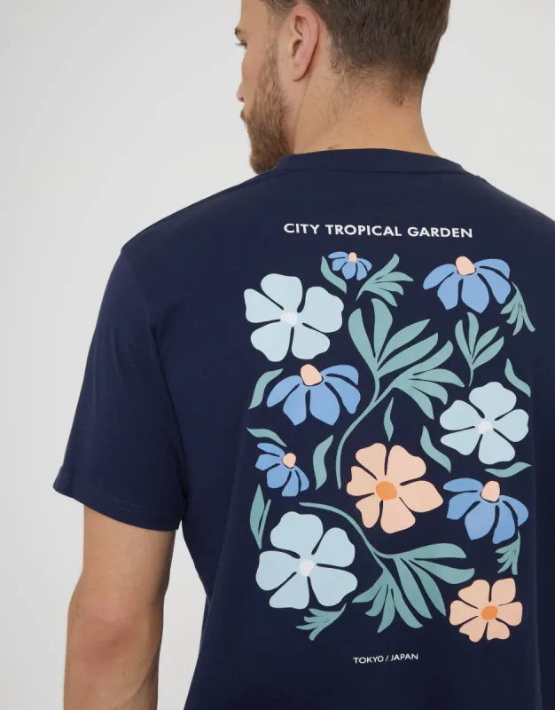 Men's Navy Floral Graphic Print T-Shirt sold by Threadbare