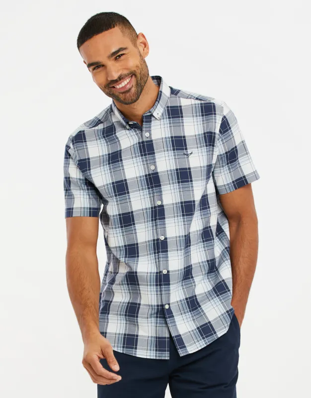 Men's Blue Check Short Sleeve Shirt sold by Threadbare