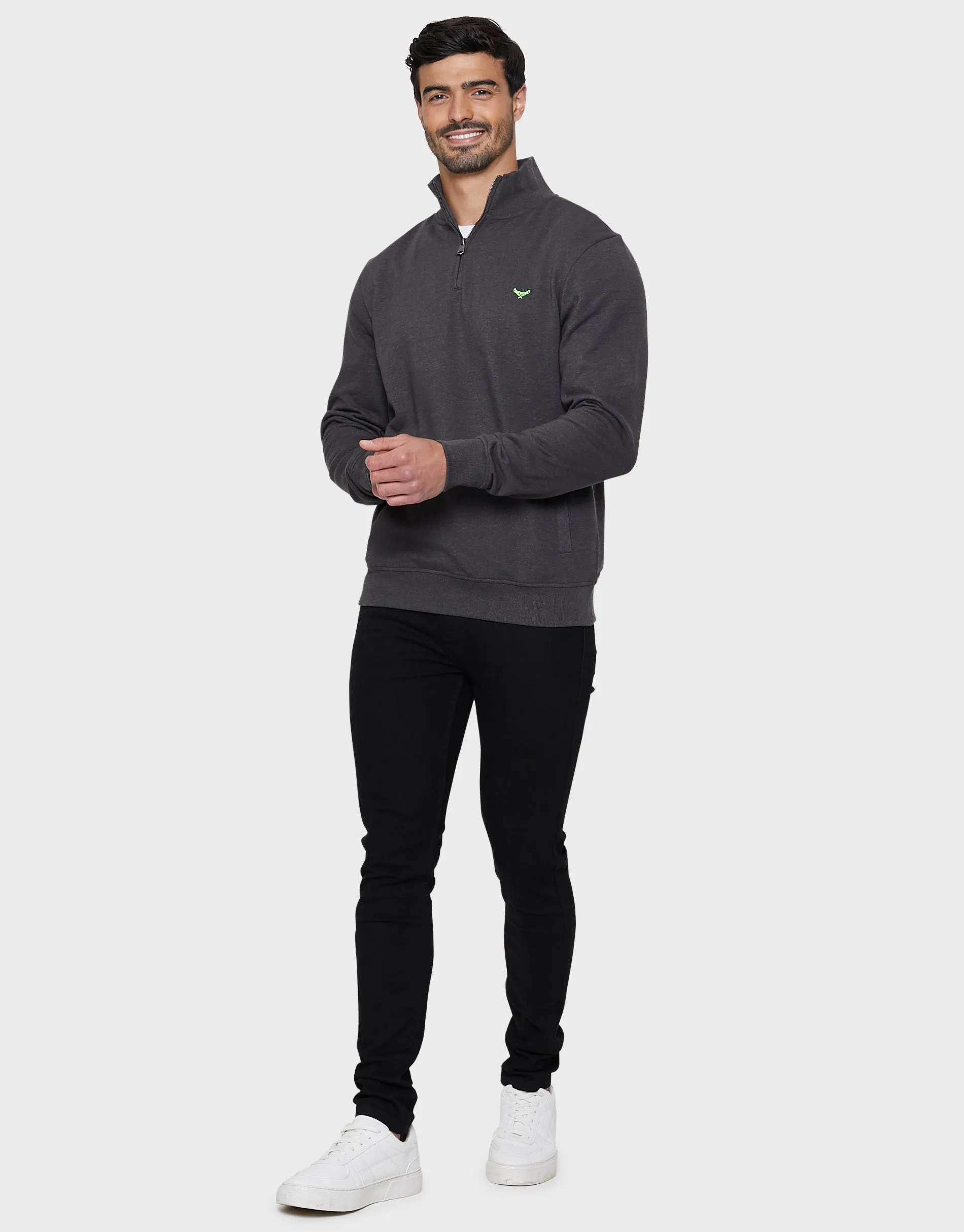 Mens Charcoal Quarter Zip Knitted Sweatshirt sold by Threadbare product image thumbnail 3