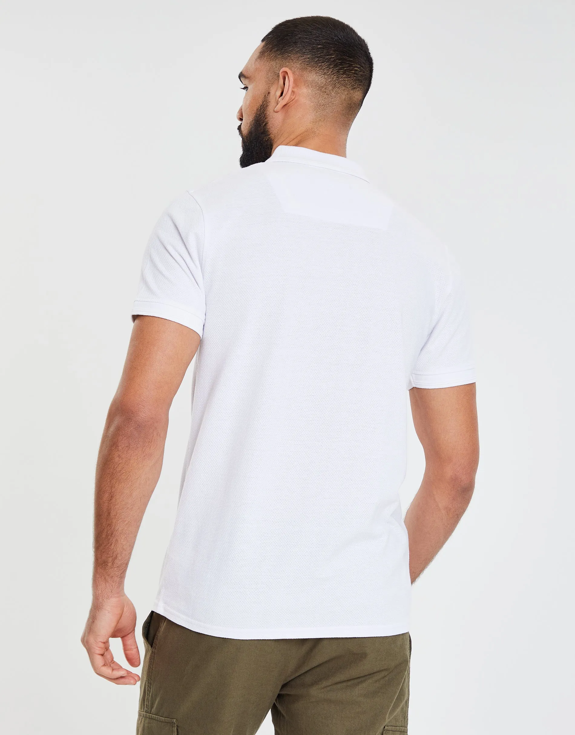 Men's White Honeycomb Rib Jetted Pocket Polo Shirt sold by Threadbare product image thumbnail 2