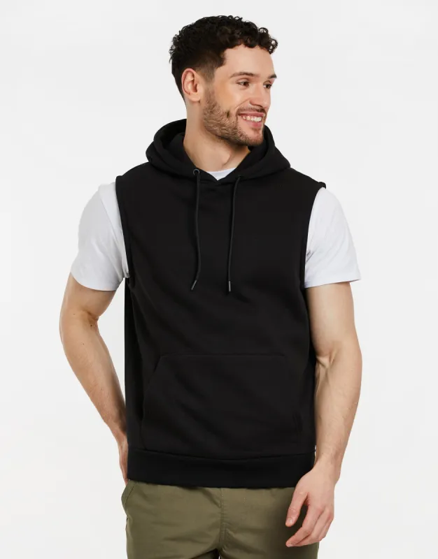 Men's Black Sleeveless Pullover Hoodie sold by Threadbare