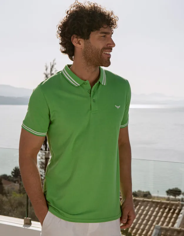 Men's Green Rib Collar Classic Polo Shirt sold by Threadbare