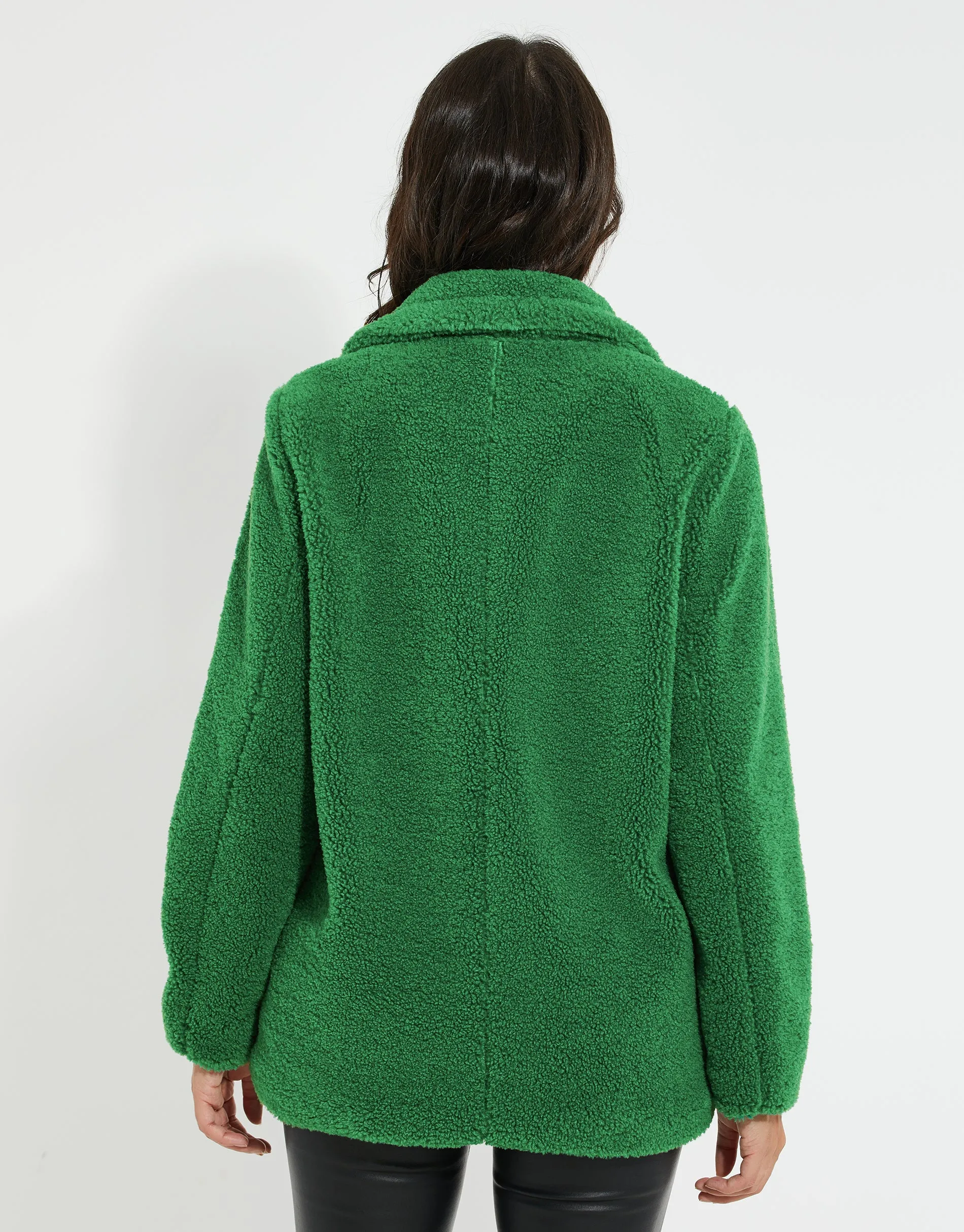Women's Green Double Breasted Faux Borg Coat sold by Threadbare product image thumbnail 3