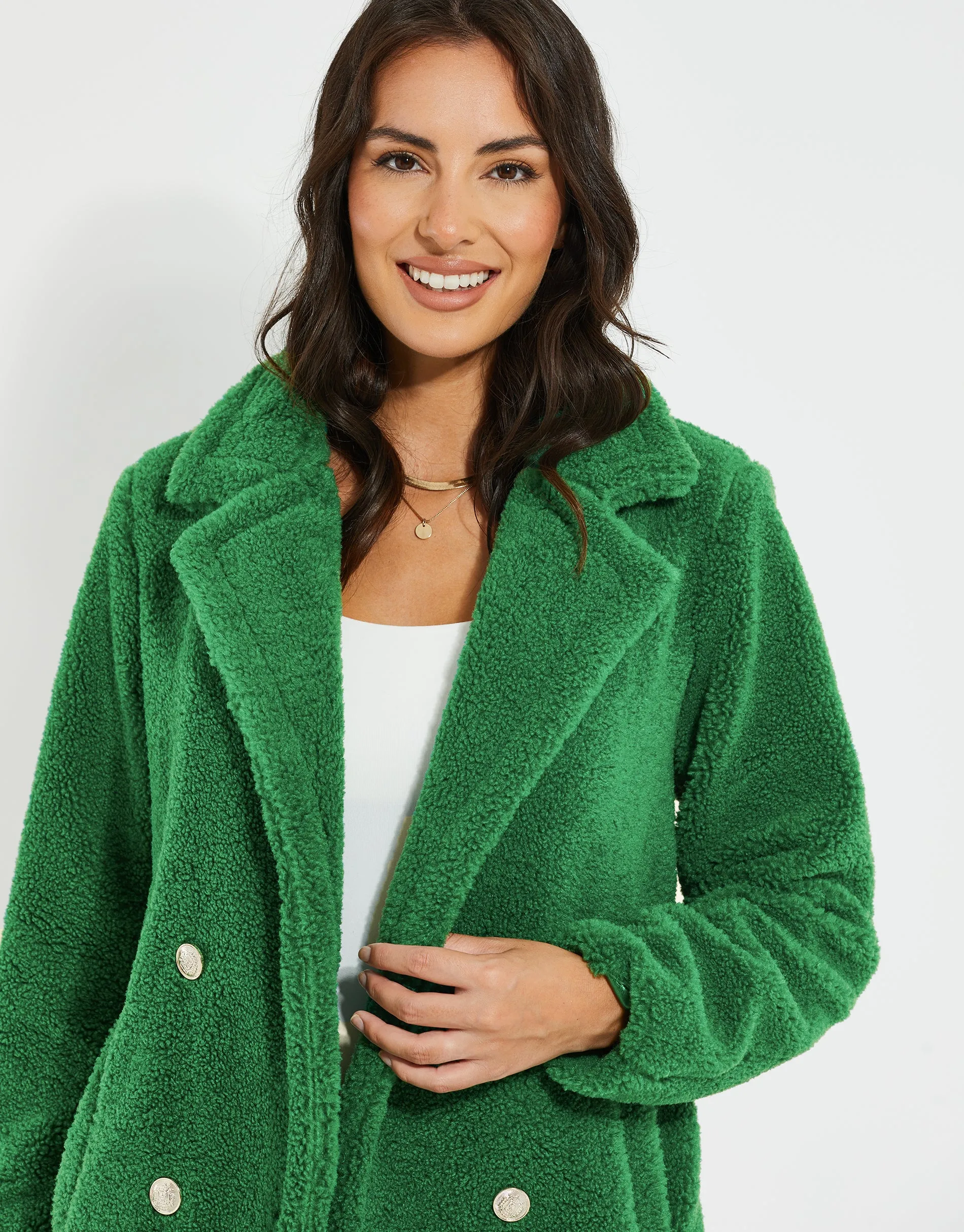 Women's Green Double Breasted Faux Borg Coat sold by Threadbare product image thumbnail 5