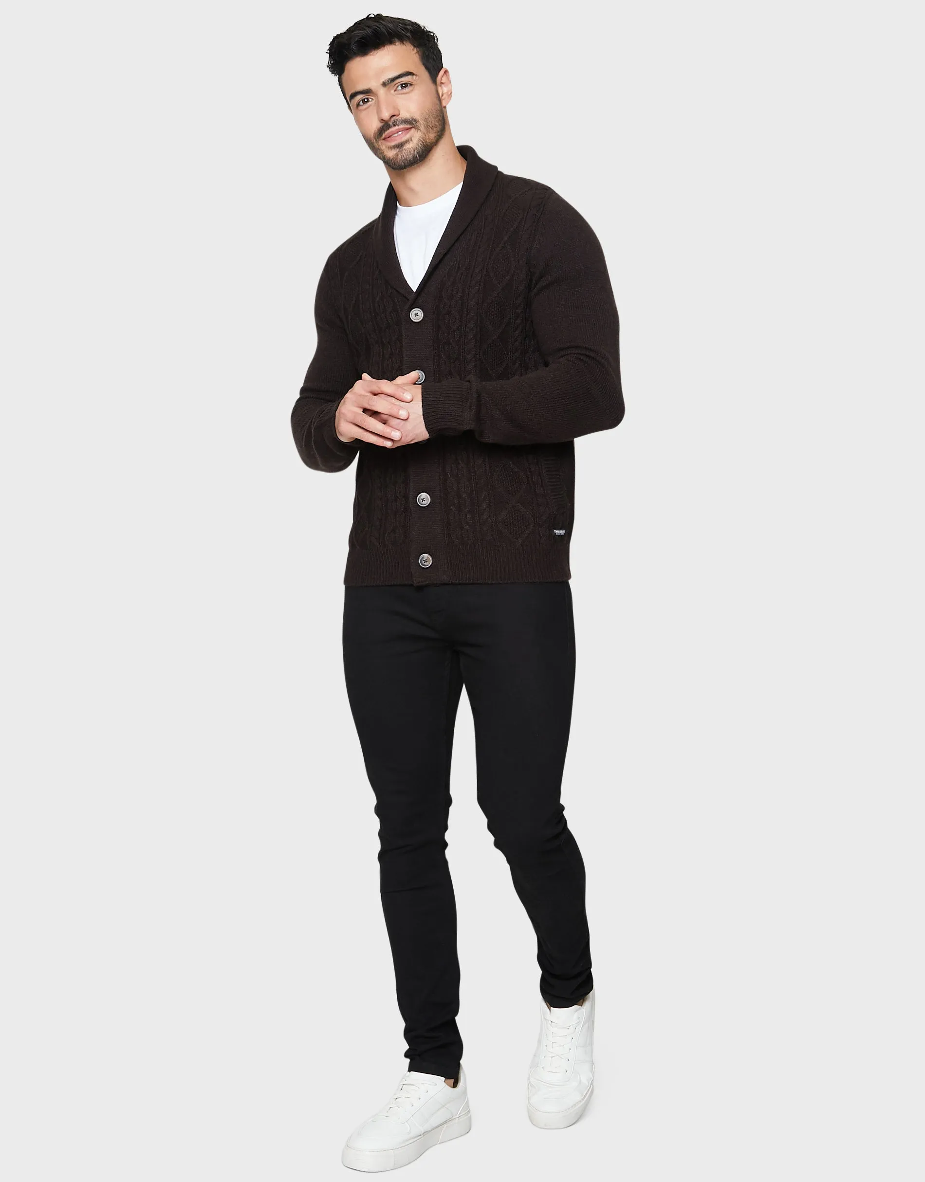 Men's Chocolate Shawl Cardigan sold by Threadbare product image thumbnail 3