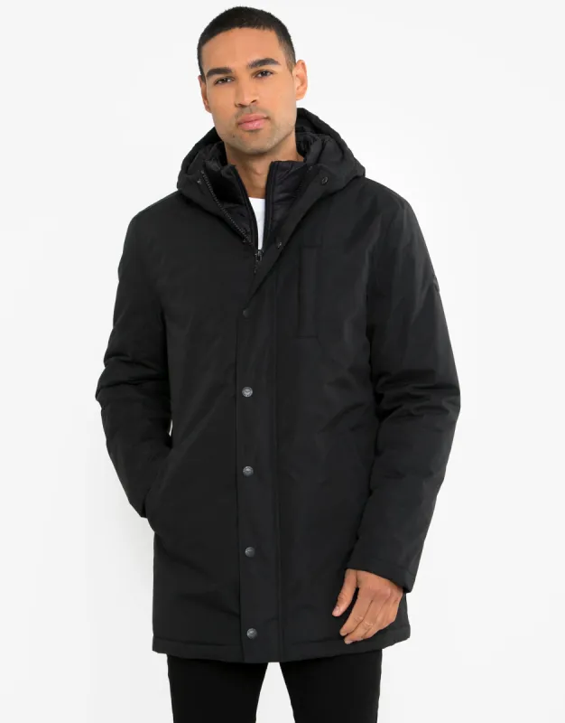 Men's Black Mock Layer Mac sold by Threadbare