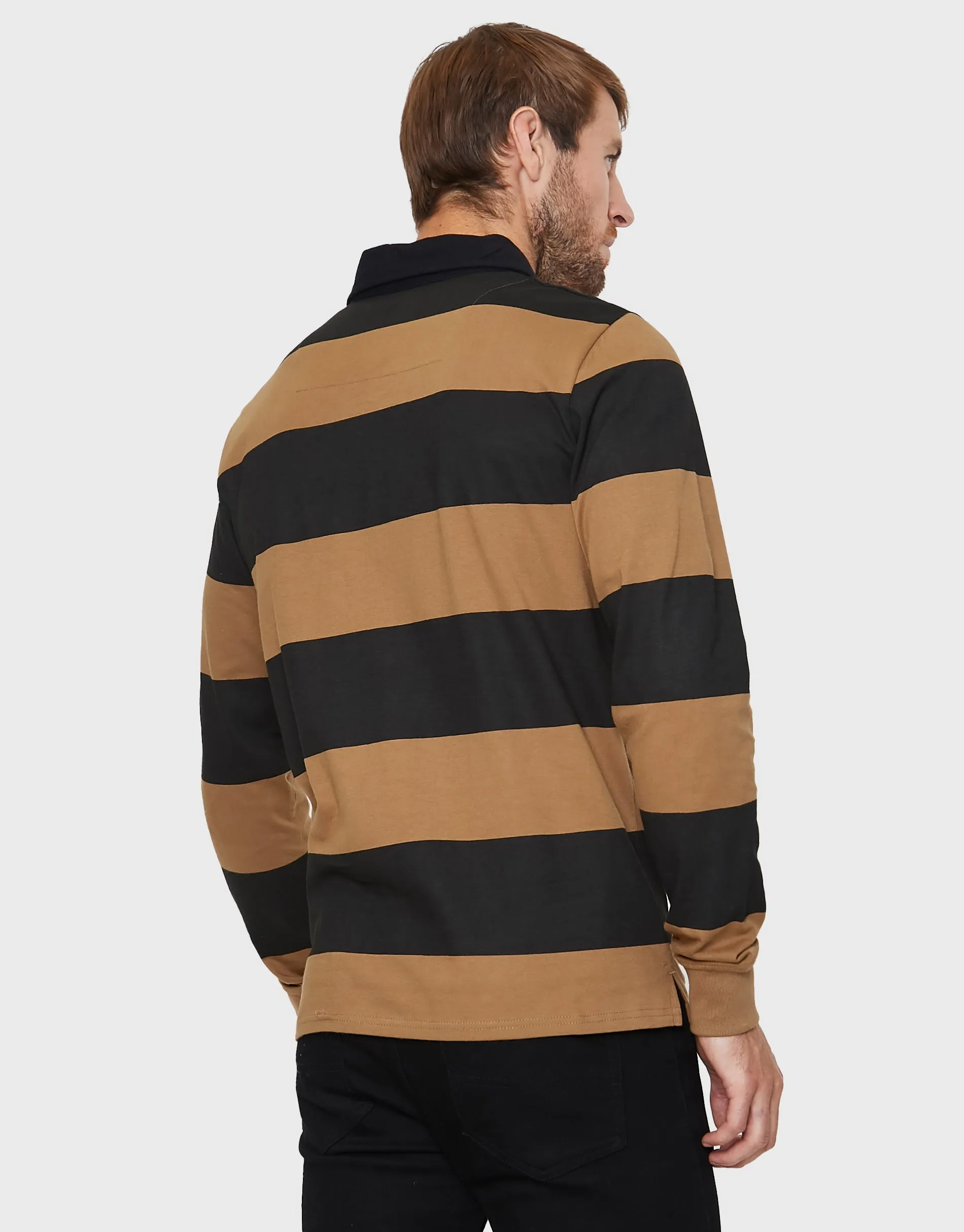 Men's Black & Camel Striped Rugby Shirt sold by Threadbare product image thumbnail 2