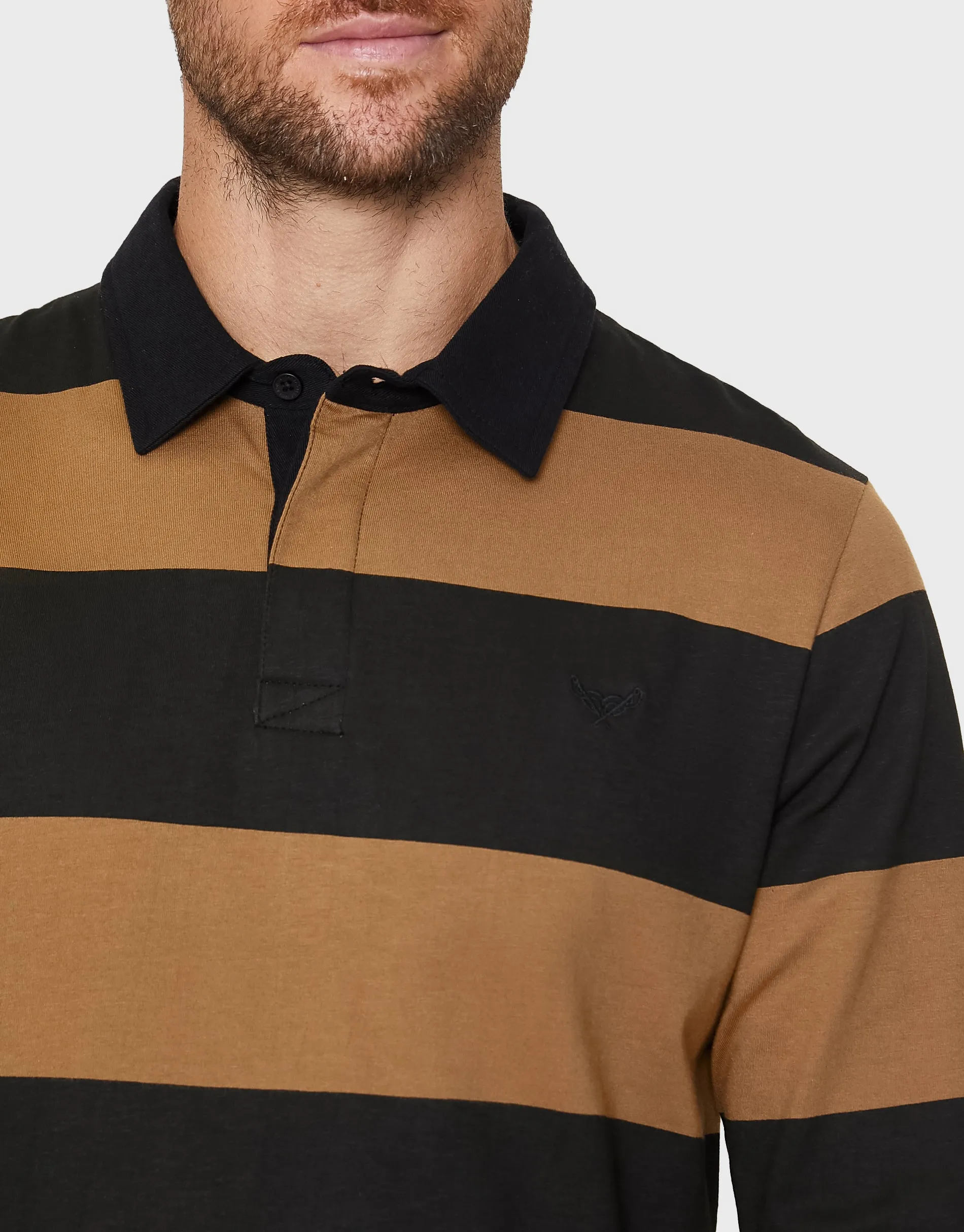 Men's Black & Camel Striped Rugby Shirt sold by Threadbare product image thumbnail 4