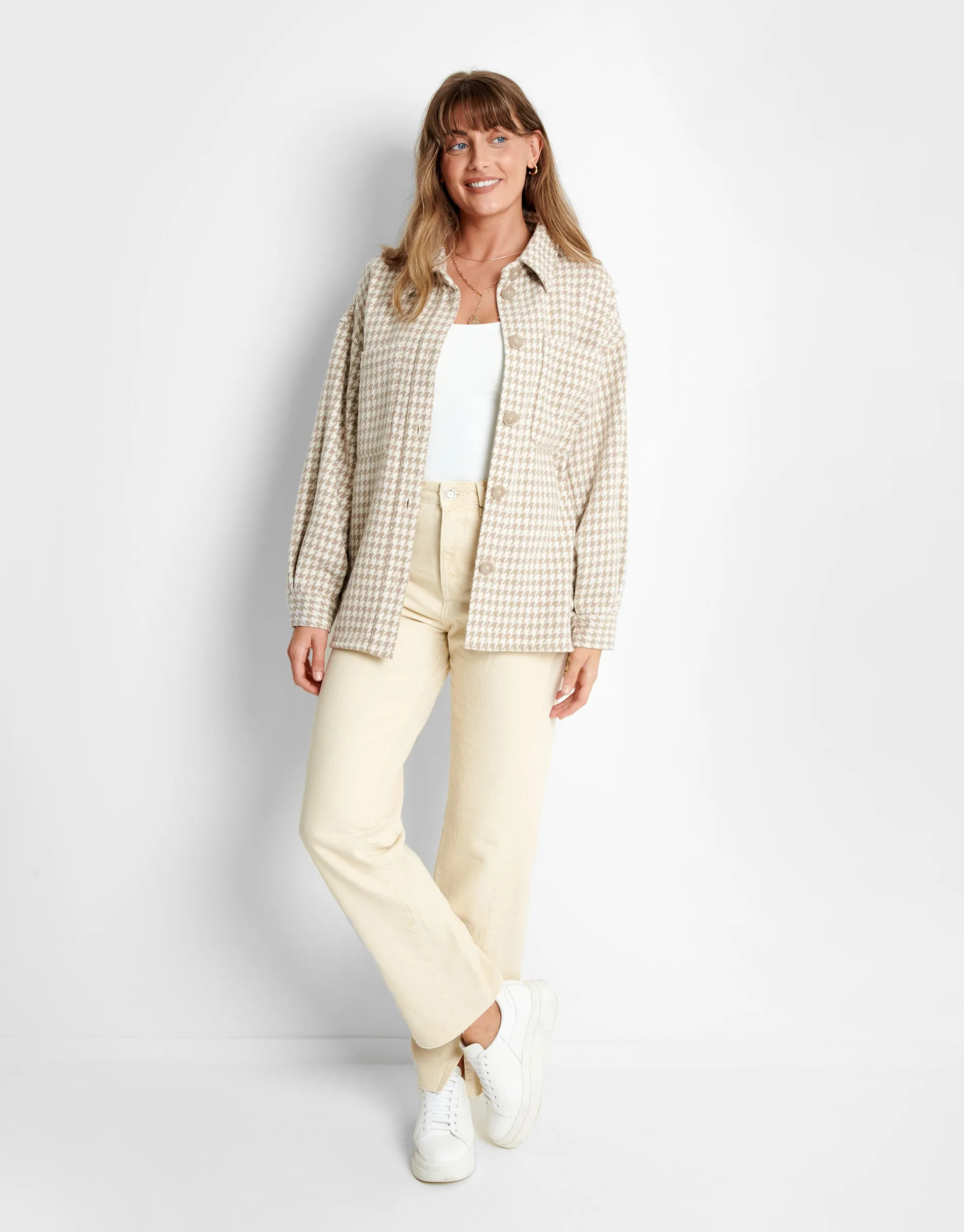 Women's Beige Check Oversized Shacket sold by Threadbare product image thumbnail 3