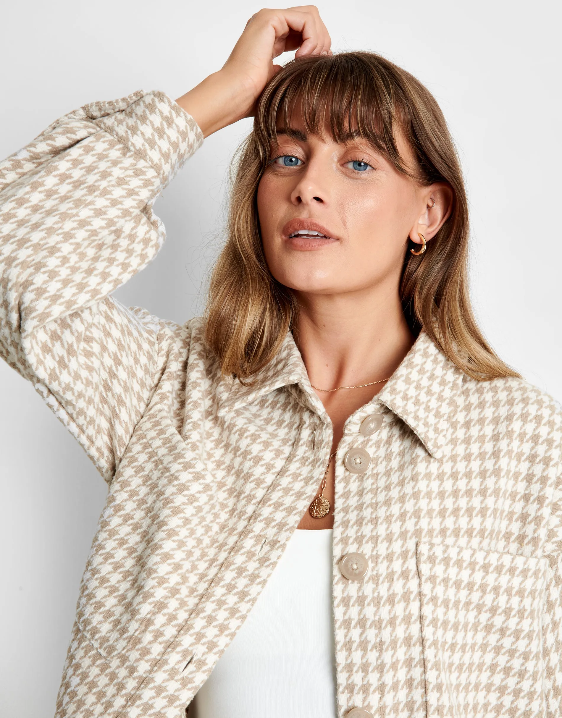 Women's Beige Check Oversized Shacket sold by Threadbare product image thumbnail 4