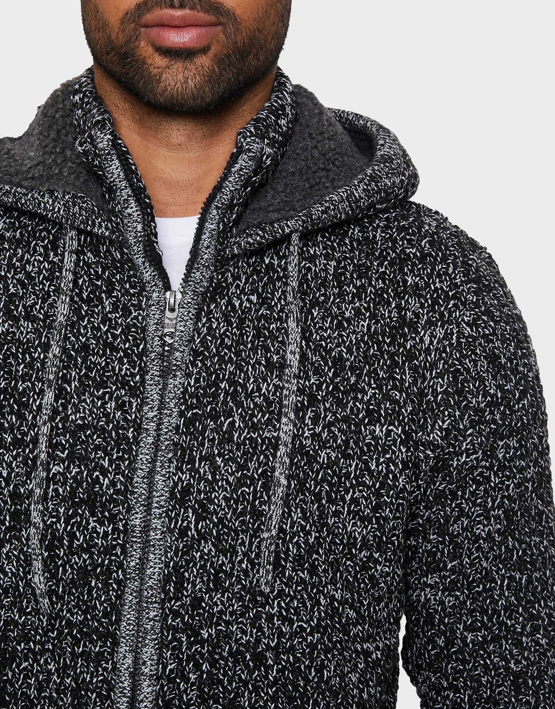 Men's Jet Black Ecru Twist Zip-Through Hoodie sold by Threadbare product image thumbnail 4