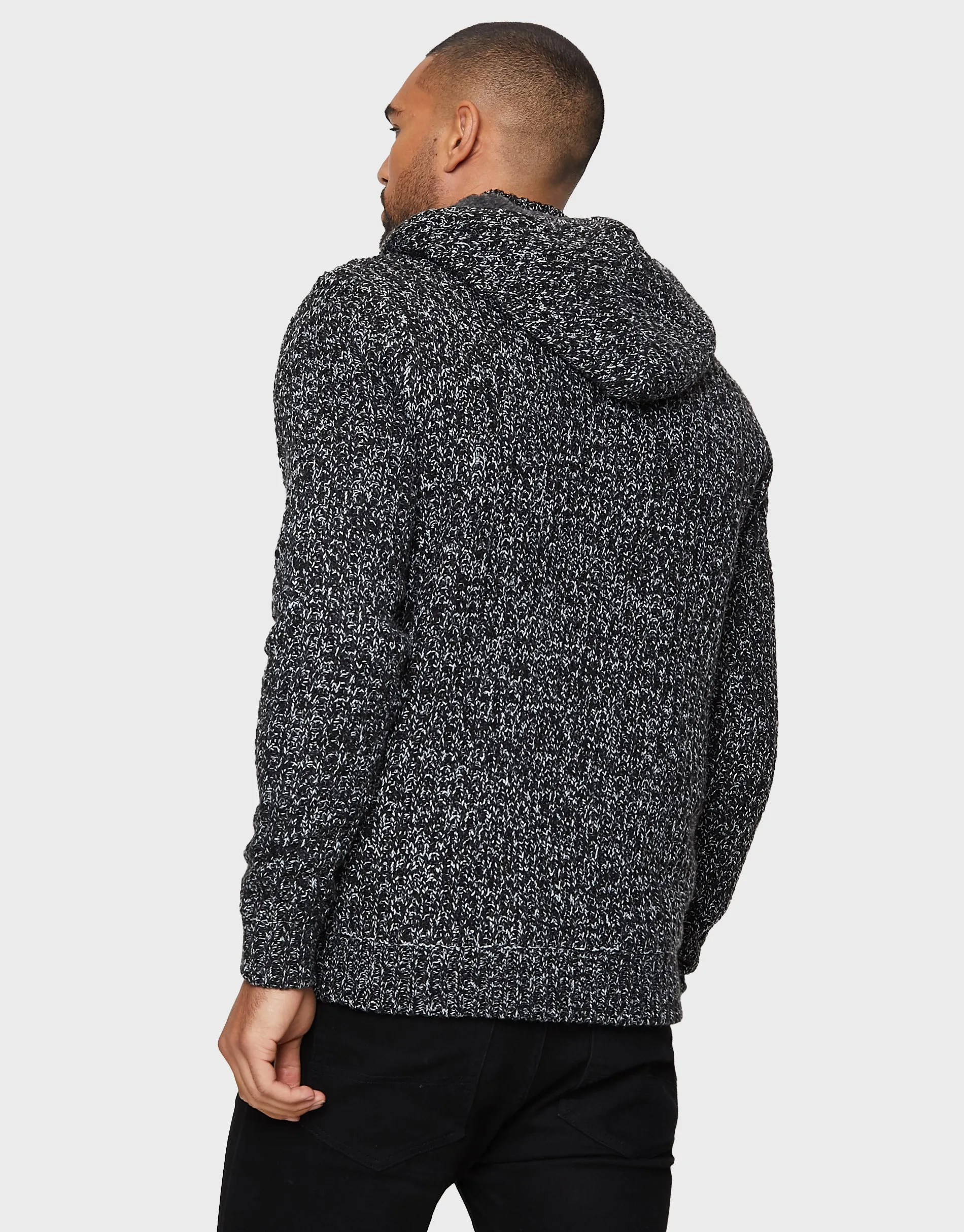 Men's Jet Black Ecru Twist Zip-Through Hoodie sold by Threadbare product image thumbnail 2