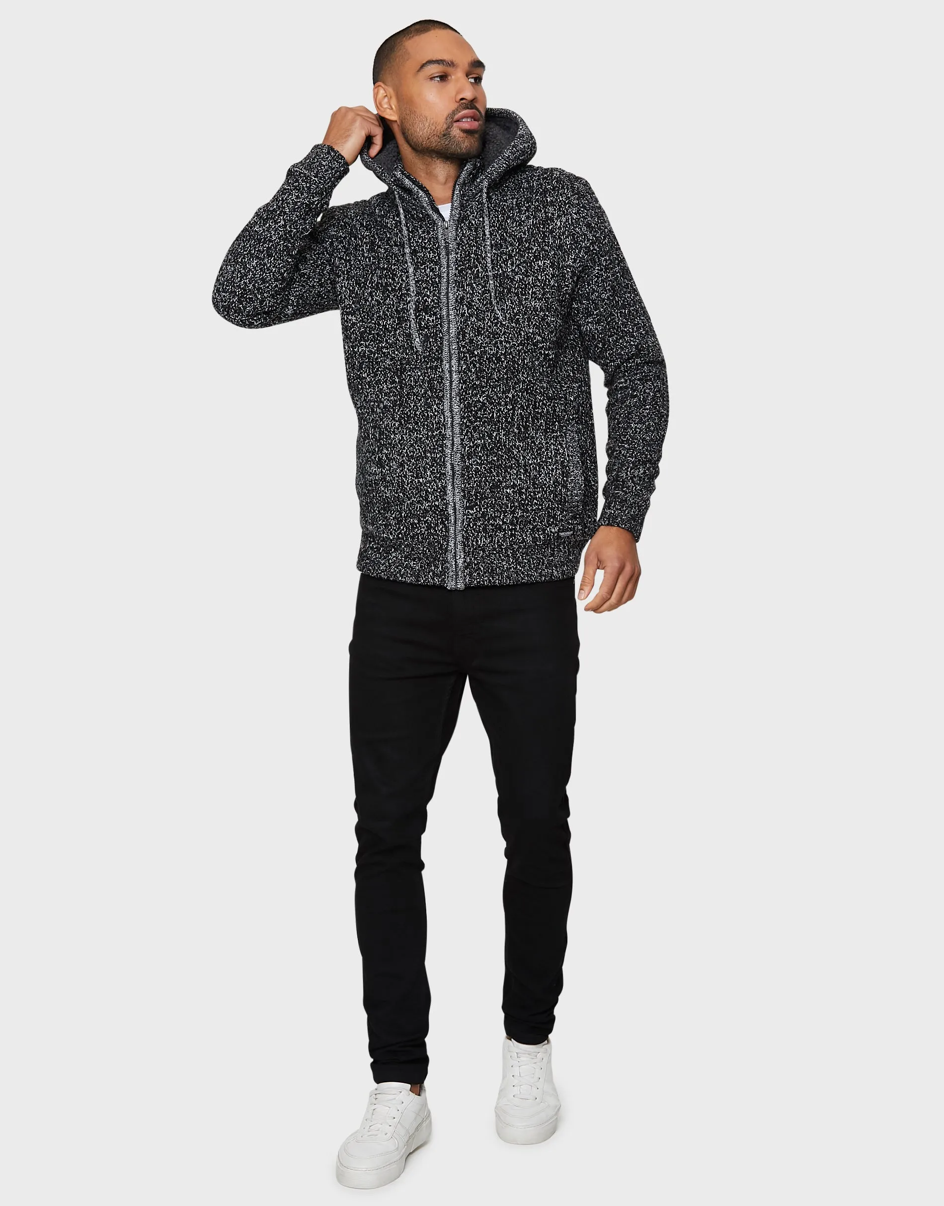 Men's Jet Black Ecru Twist Zip-Through Hoodie sold by Threadbare product image thumbnail 3