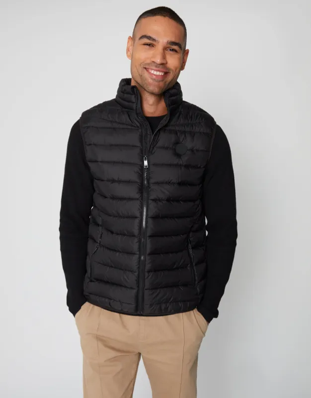 Threadbare Men's Black Matte Finish Padded Funnel Neck Gilet sold by Threadbare