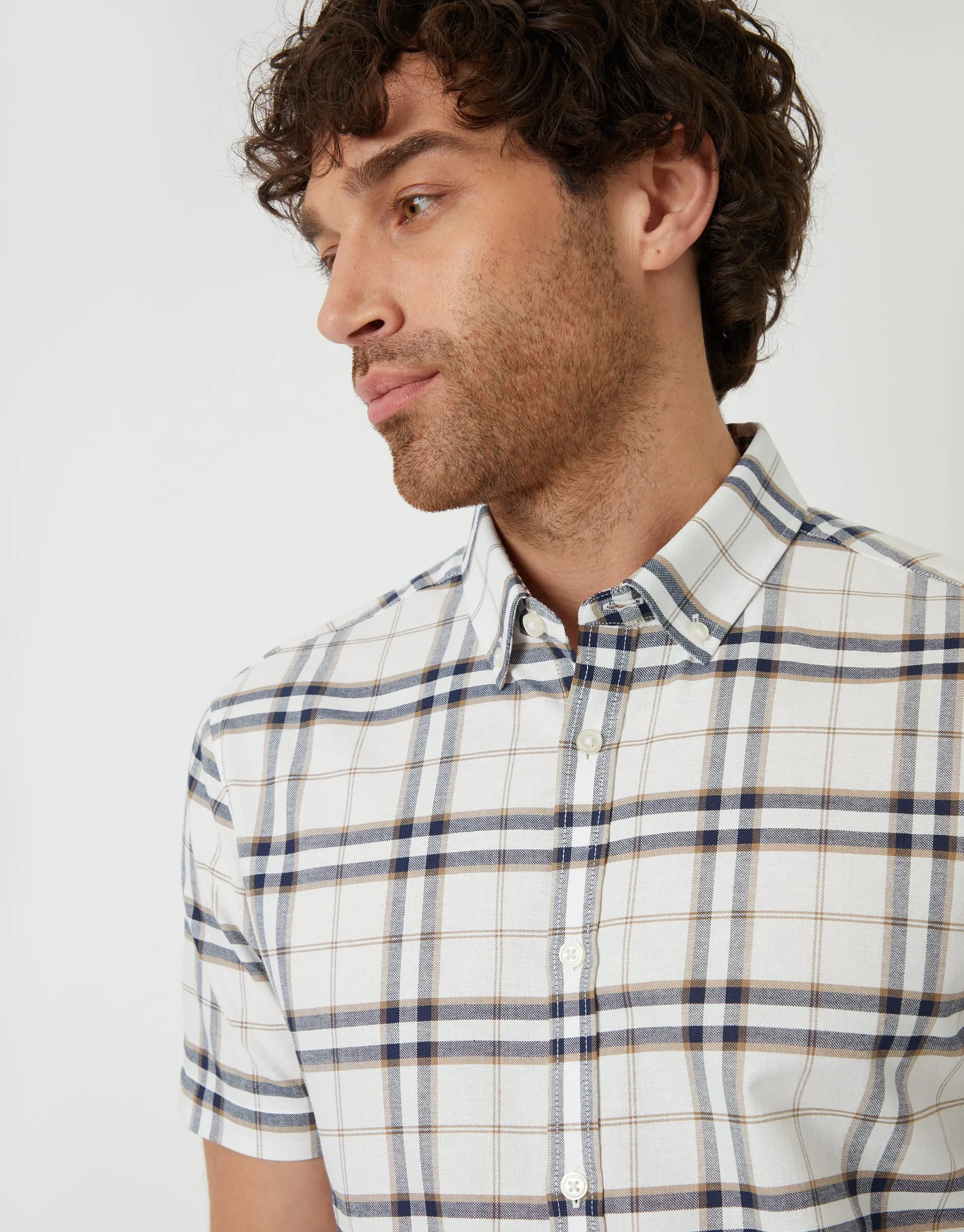 Cream Check Short Sleeve Casual Shirt sold by Threadbare product image thumbnail 4