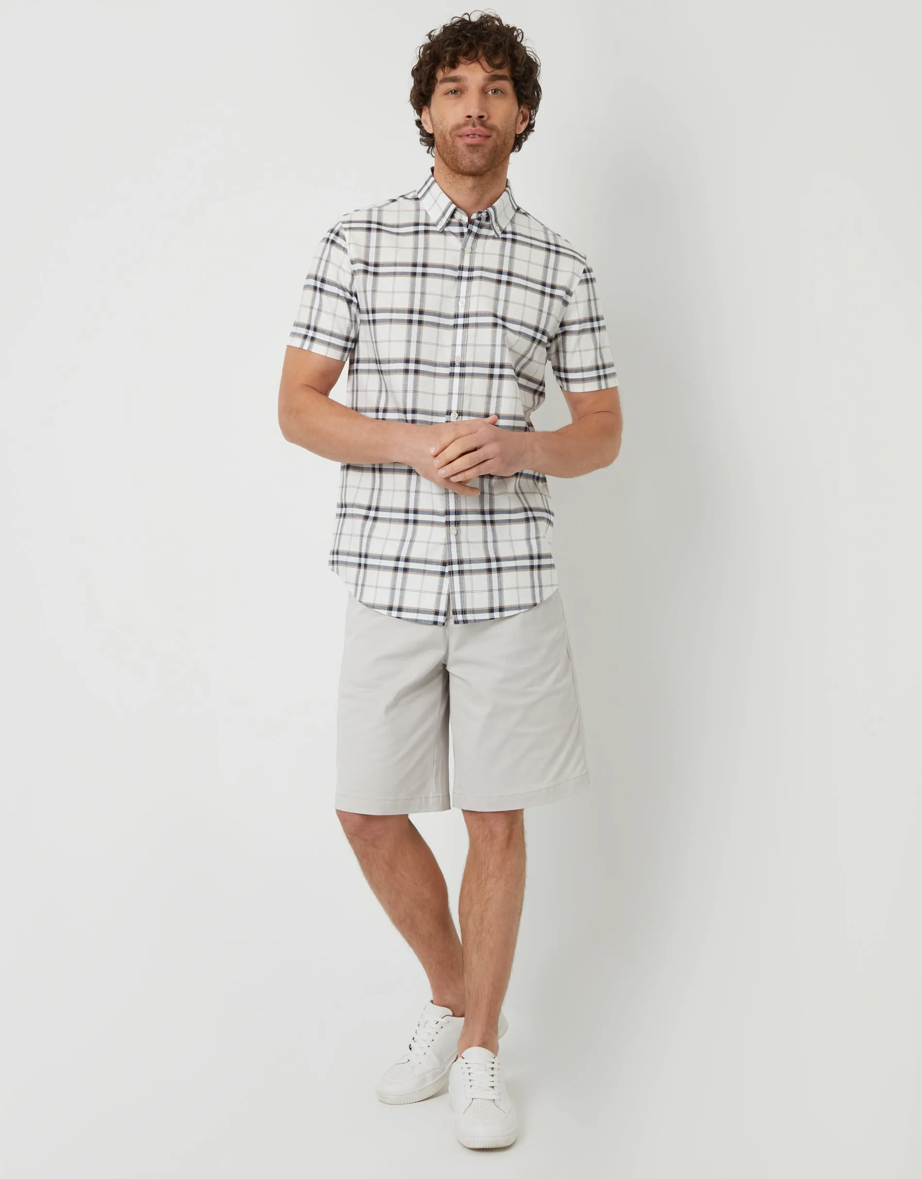 Cream Check Short Sleeve Casual Shirt sold by Threadbare product image thumbnail 3