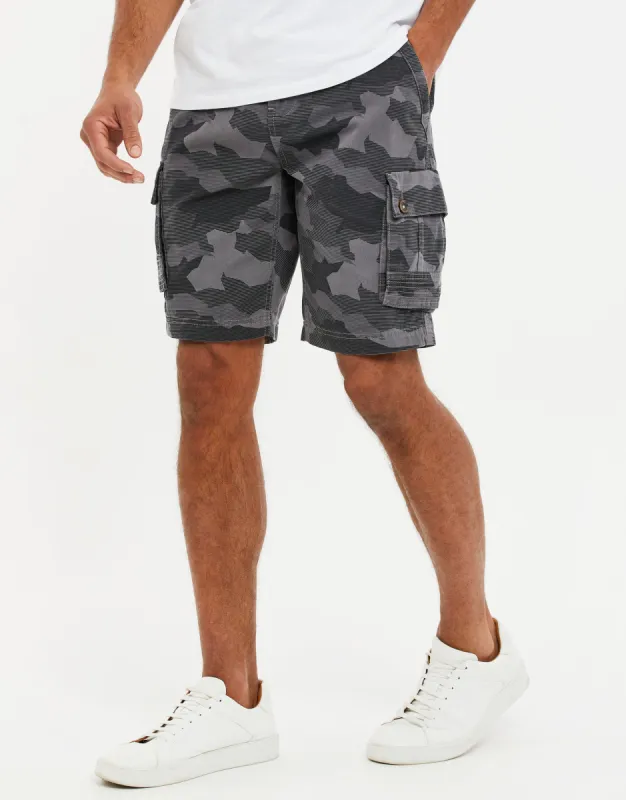 Men's Charcoal Camo Cargo Shorts sold by Threadbare