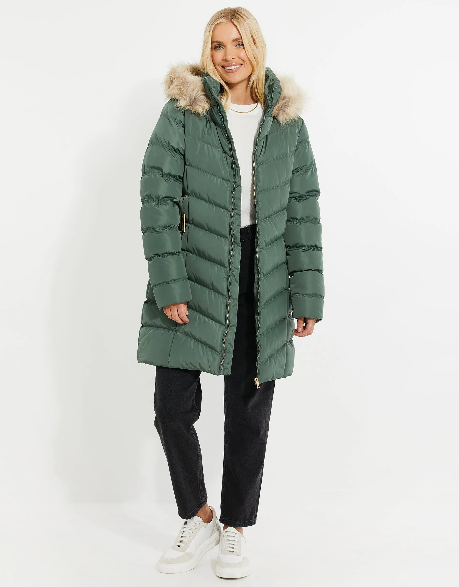 Women's Green Belted Parka Jacket sold by Threadbare product image thumbnail 4