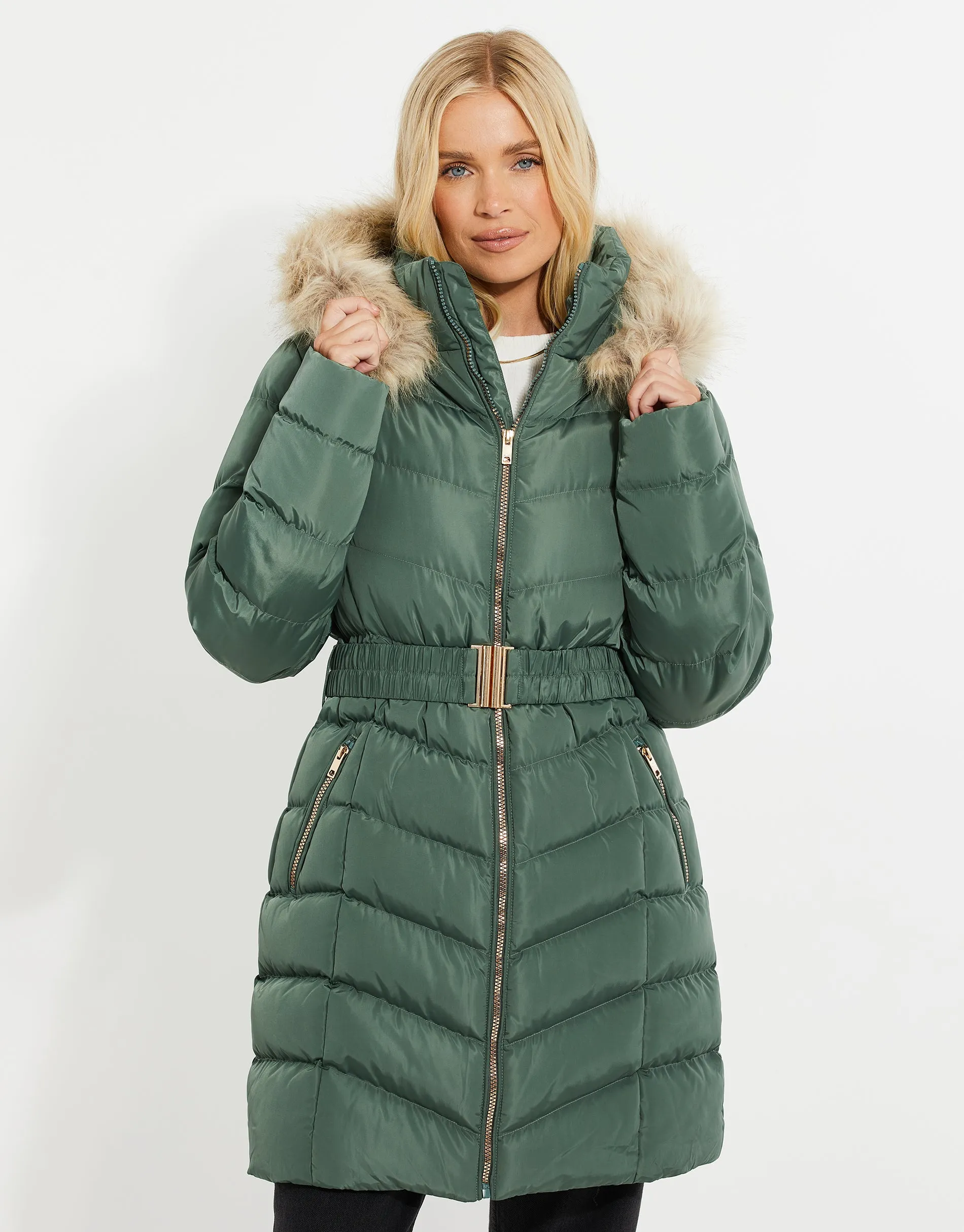 Women's Green Belted Parka Jacket sold by Threadbare product image thumbnail 2