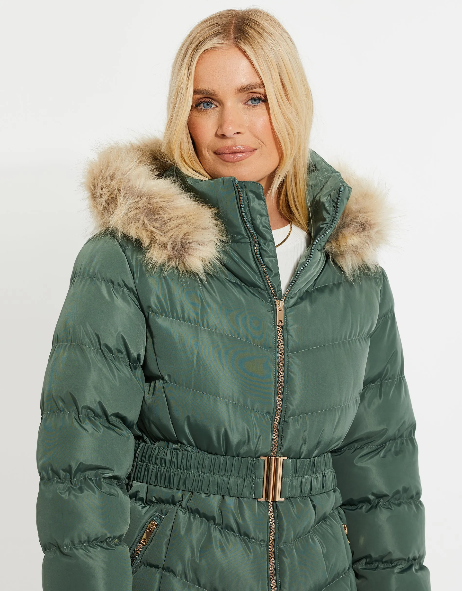 Women's Green Belted Parka Jacket sold by Threadbare product image thumbnail 5