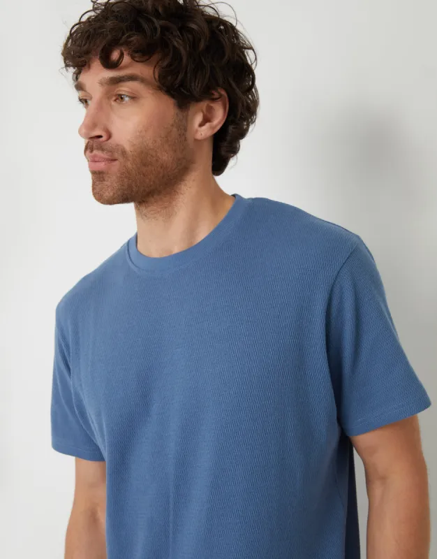 Men's Denim Blue Textured T-Shirt sold by Threadbare