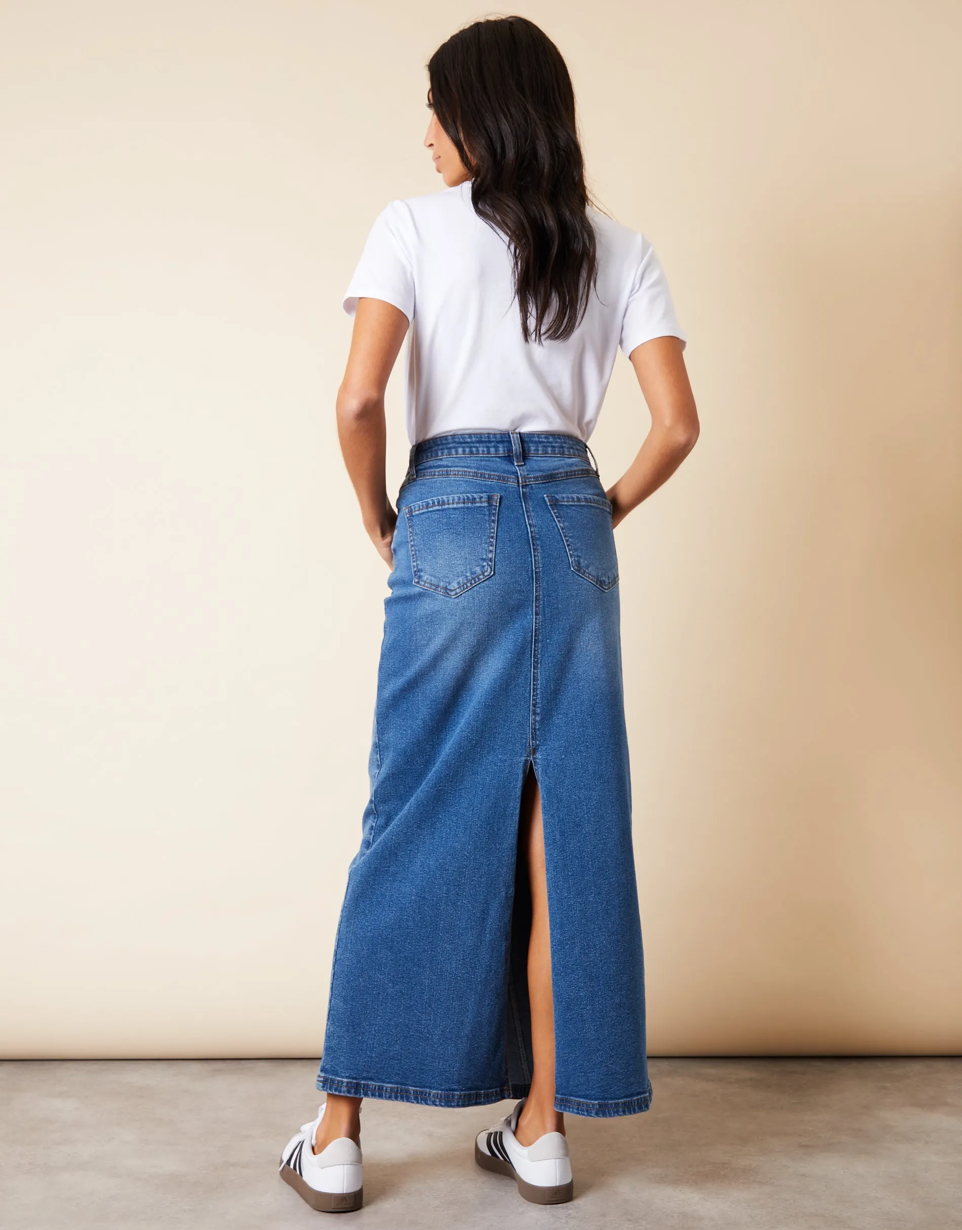 Women's Mid Wash Split Back Fishtail Denim Maxi Skirt sold by Threadbare product image thumbnail 2