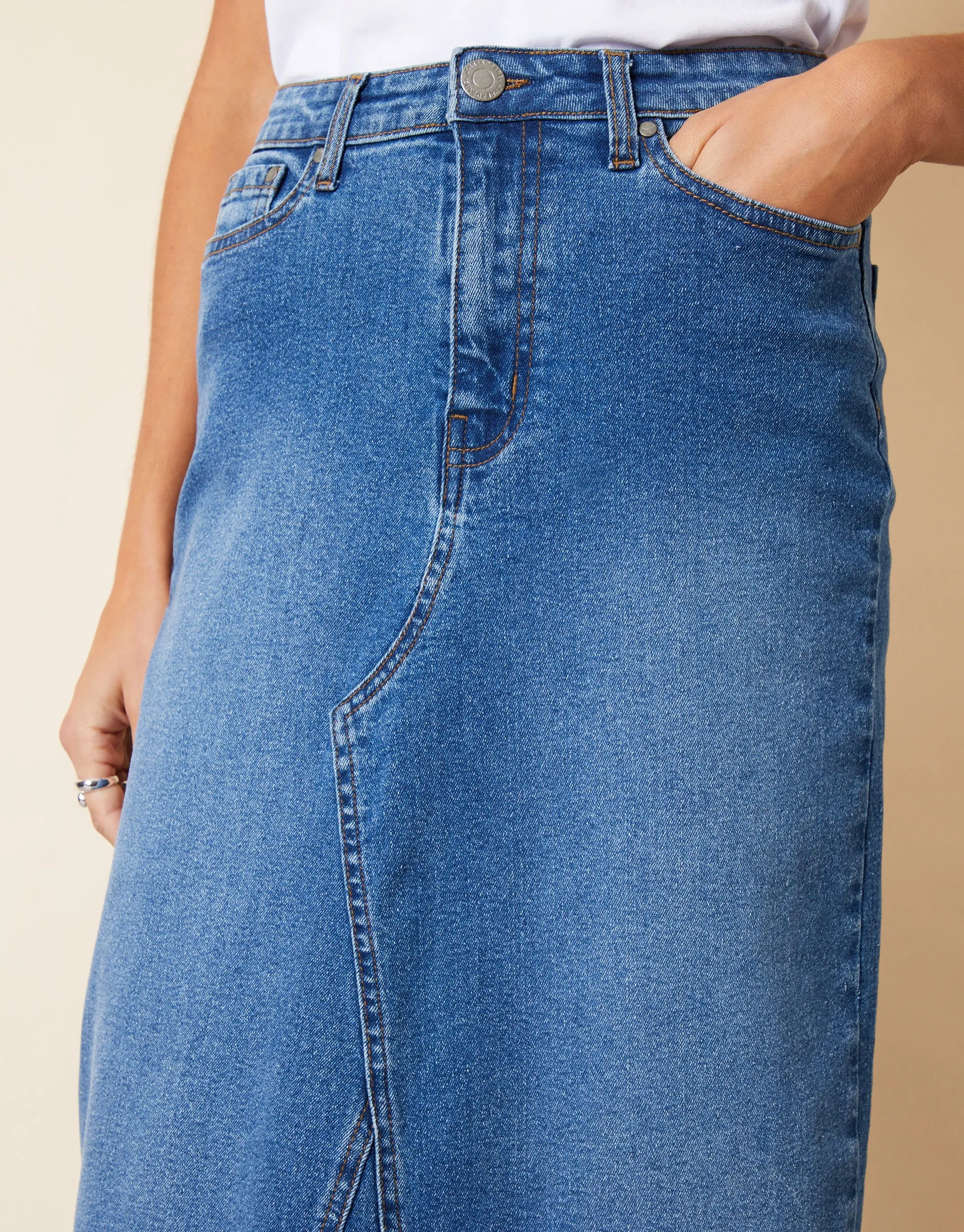 Women's Mid Wash Split Back Fishtail Denim Maxi Skirt sold by Threadbare product image thumbnail 5