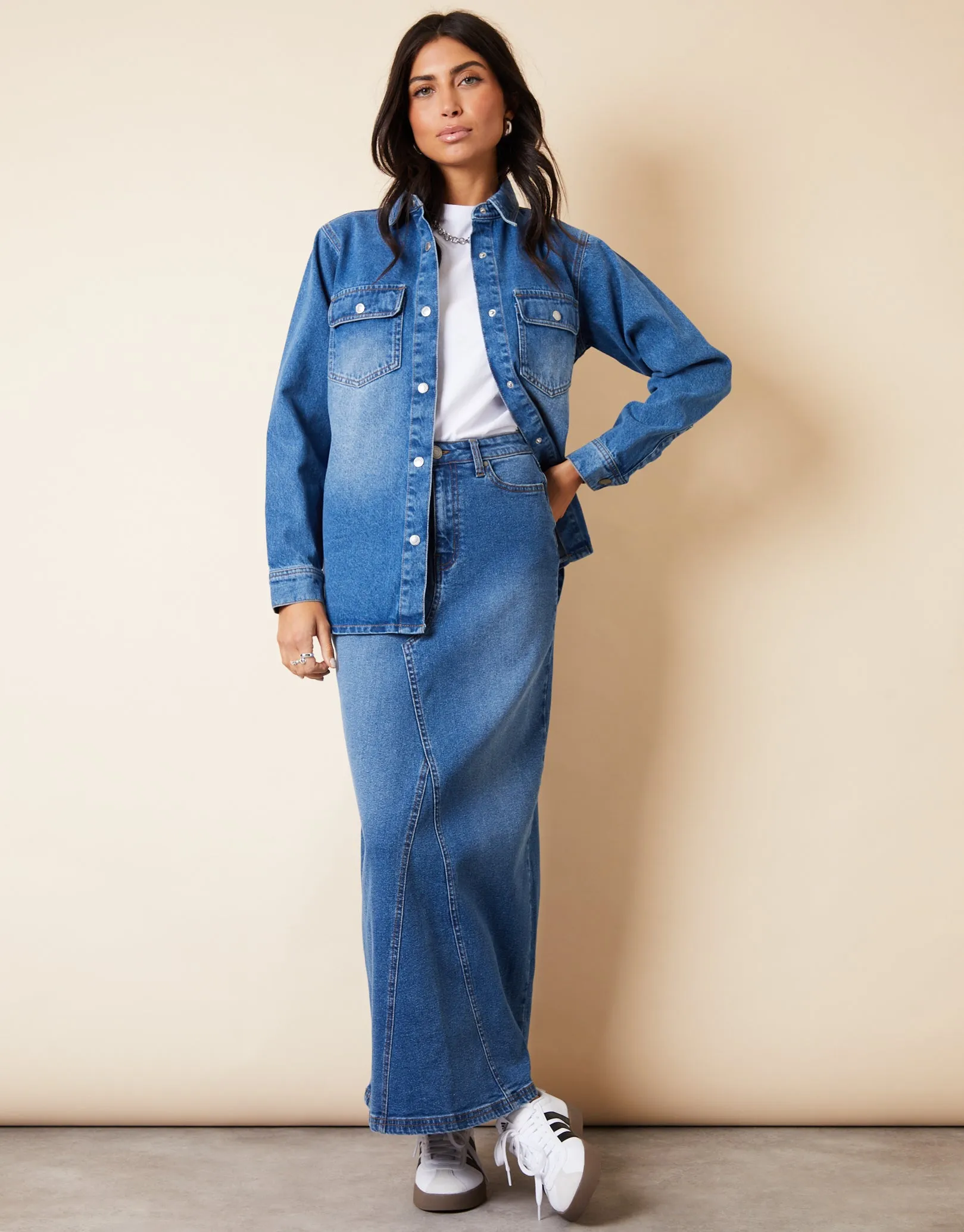 Women's Mid Wash Split Back Fishtail Denim Maxi Skirt sold by Threadbare product image thumbnail 4