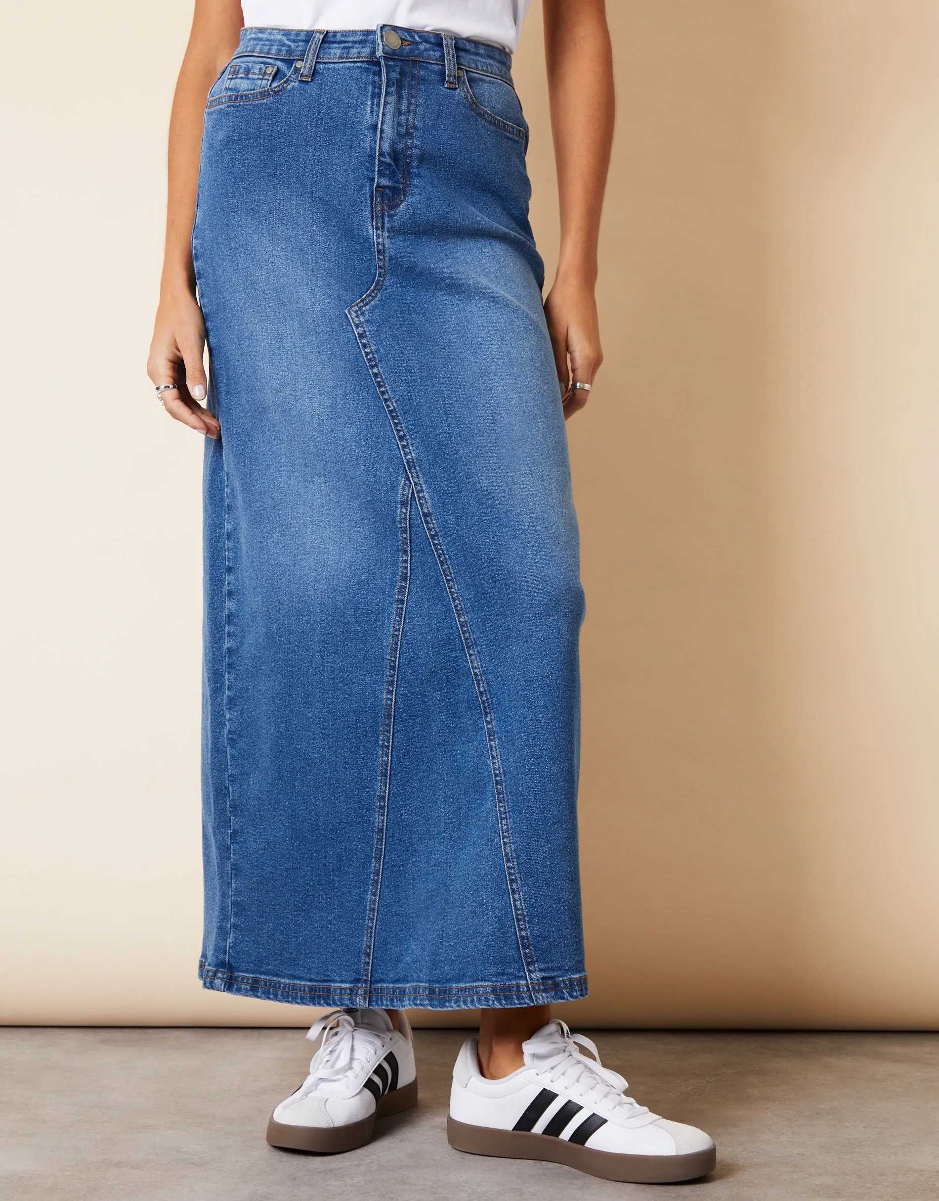 Women's Mid Wash Split Back Fishtail Denim Maxi Skirt sold by Threadbare product image thumbnail 3