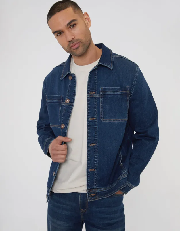Men's Mid Wash Denim Shacket sold by Threadbare