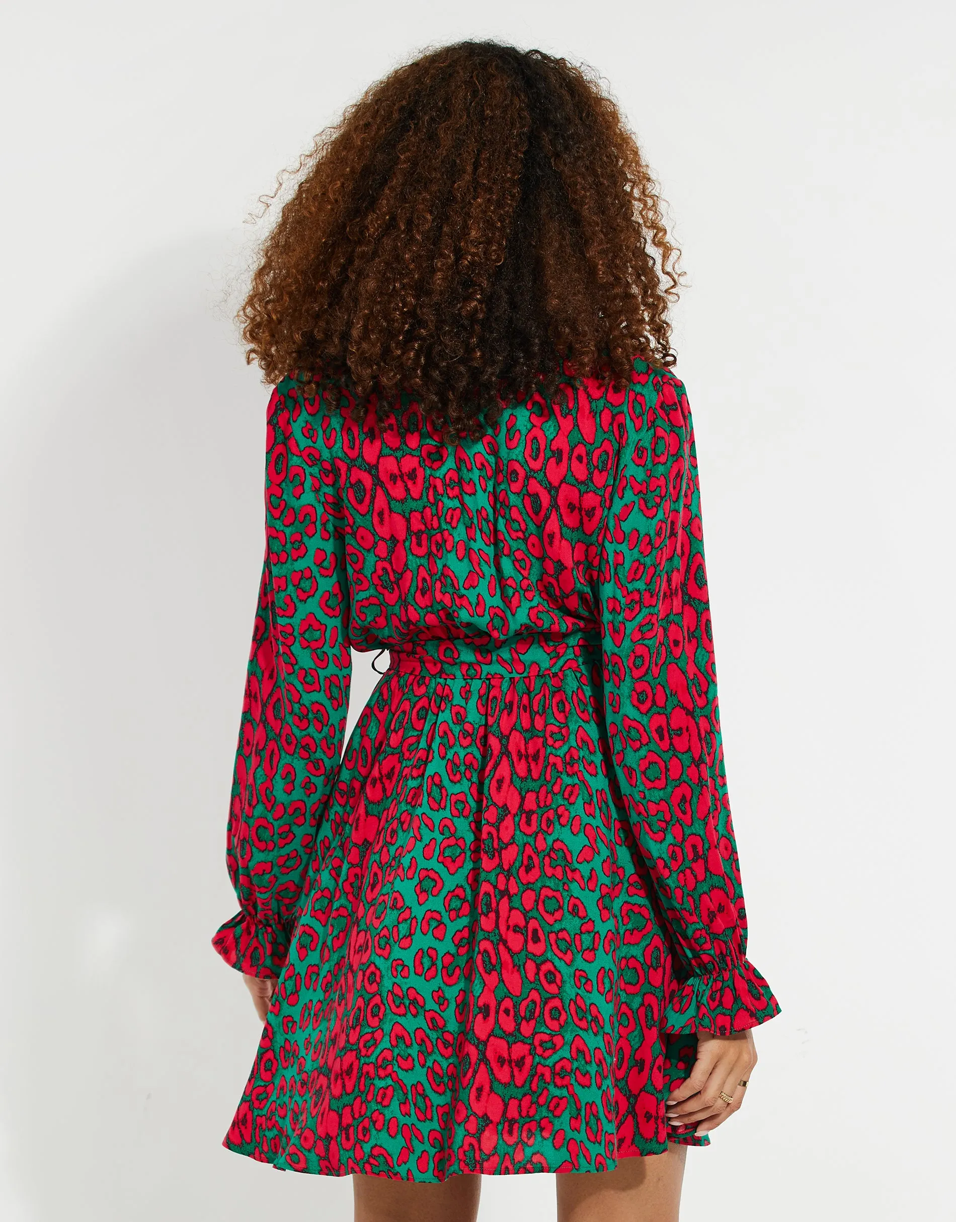 Women's Green Leopard Print Mini Wrap Dress sold by Threadbare product image thumbnail 2