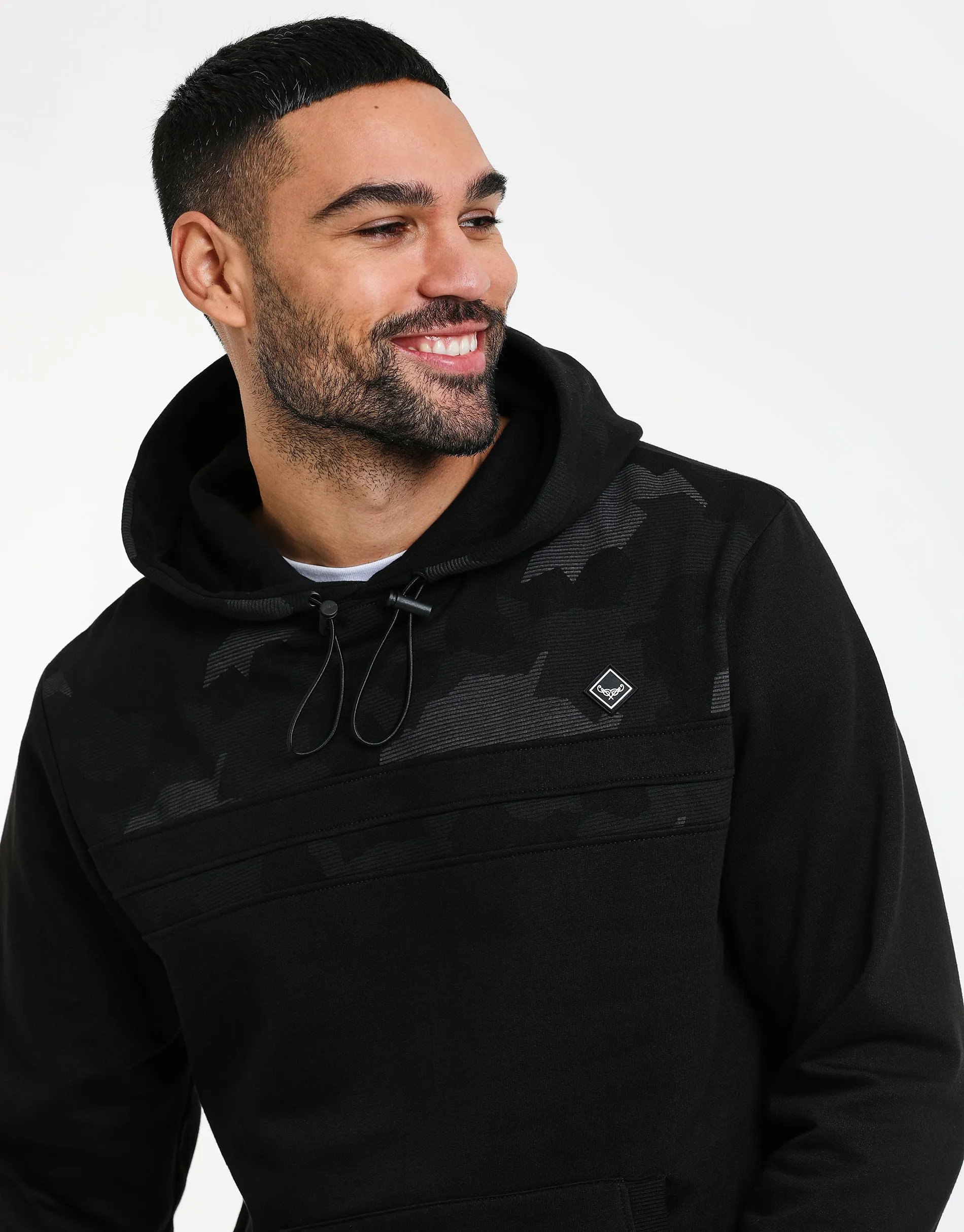 Men's Charcoal Camo Panel Pullover Hoodie sold by Threadbare product image thumbnail 4