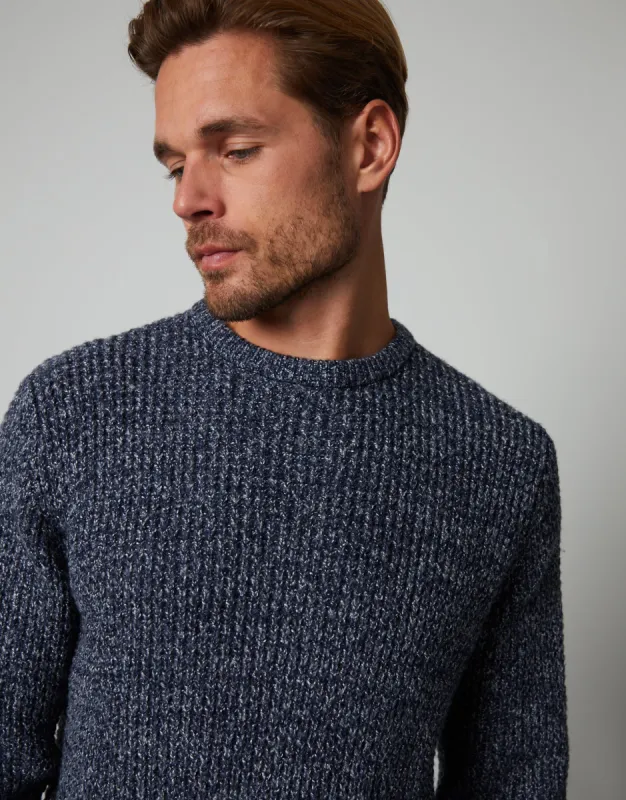 Men's Dark Blue Twist Waffle Knit Crew Neck Jumper sold by Threadbare