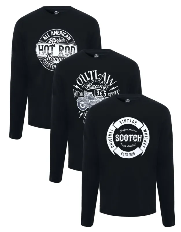 Men's Black American Long Sleeve T-Shirts (3 Pack) sold by Threadbare