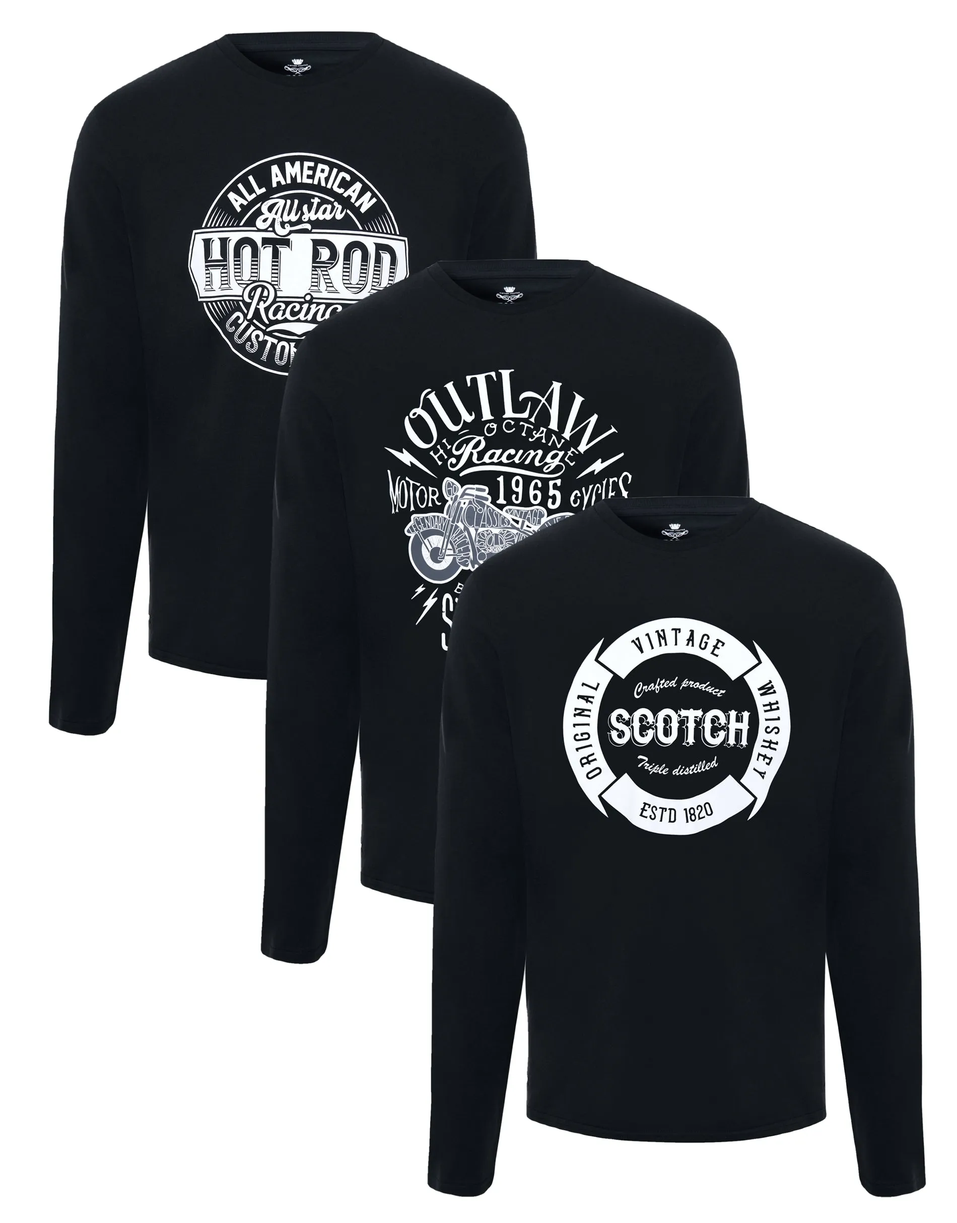Men's Black American Long Sleeve T-Shirts (3 Pack) sold by Threadbare