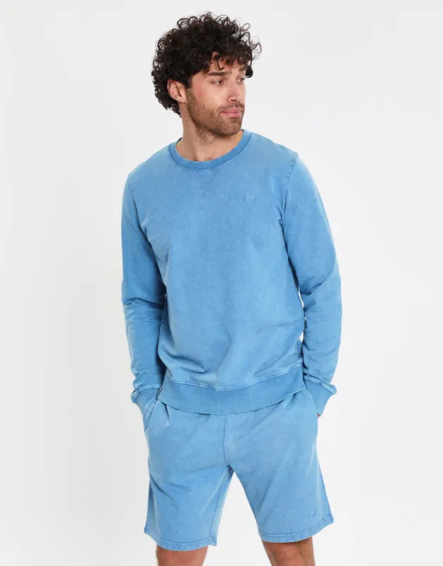 Men's Tranquil Blue Crew Neck Fleece Sweatshirt sold by Threadbare
