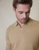 Men's Stone Trophy Neck Knitted Polo sold by Threadbare