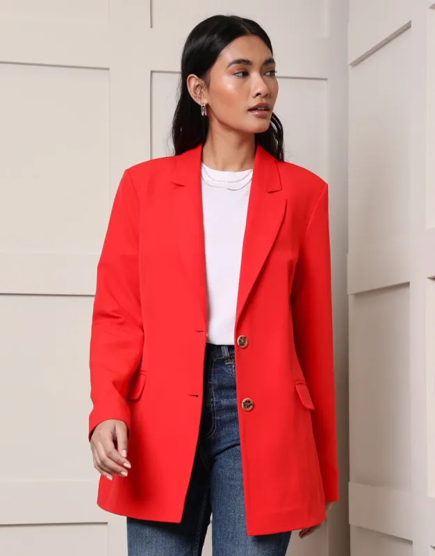 Women's Red Single Breasted Relaxed Fit Blazer sold by Threadbare