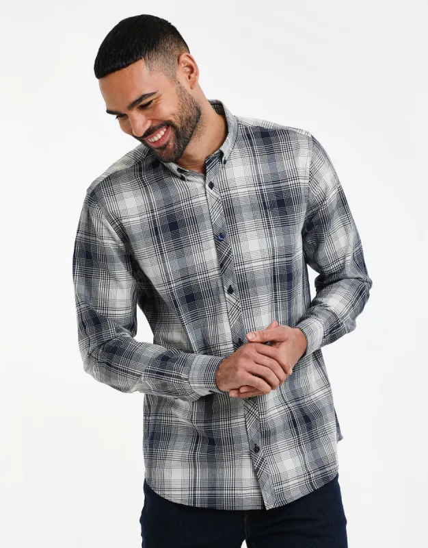 Men's Grey Lazio Check Long Sleeve Shirt sold by Threadbare