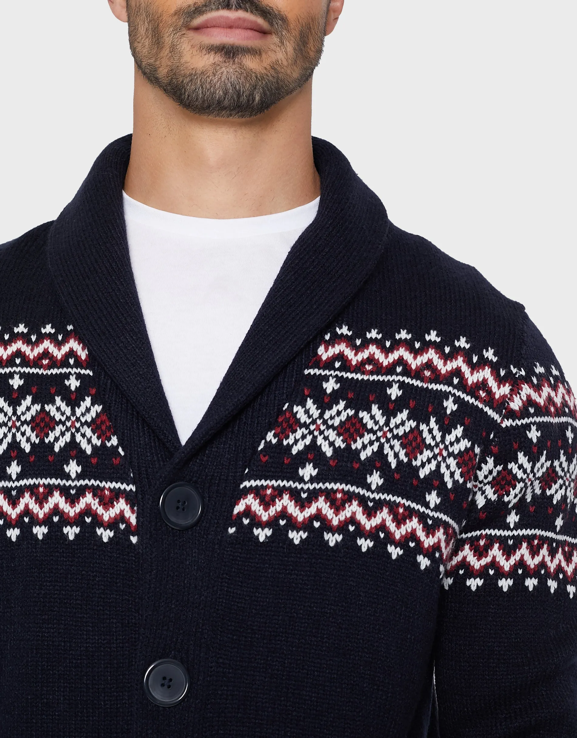 Men's Navy Fairisle Shawl Cardigan sold by Threadbare product image thumbnail 4