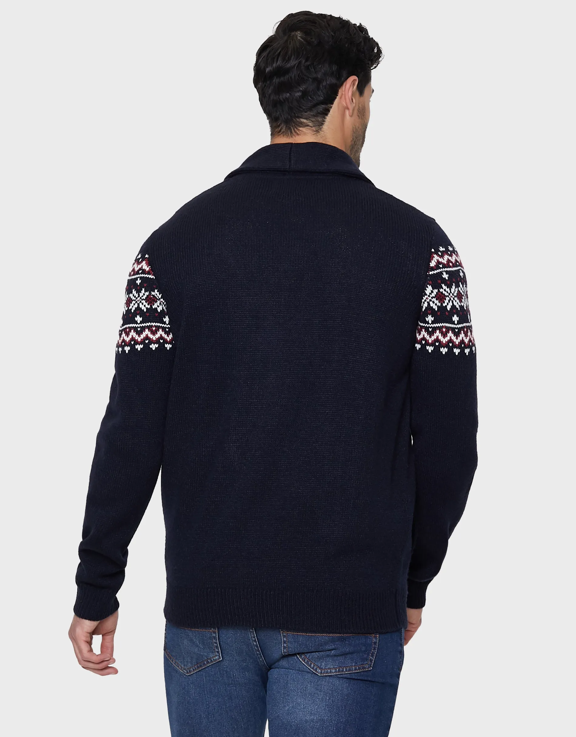 Men's Navy Fairisle Shawl Cardigan sold by Threadbare product image thumbnail 2