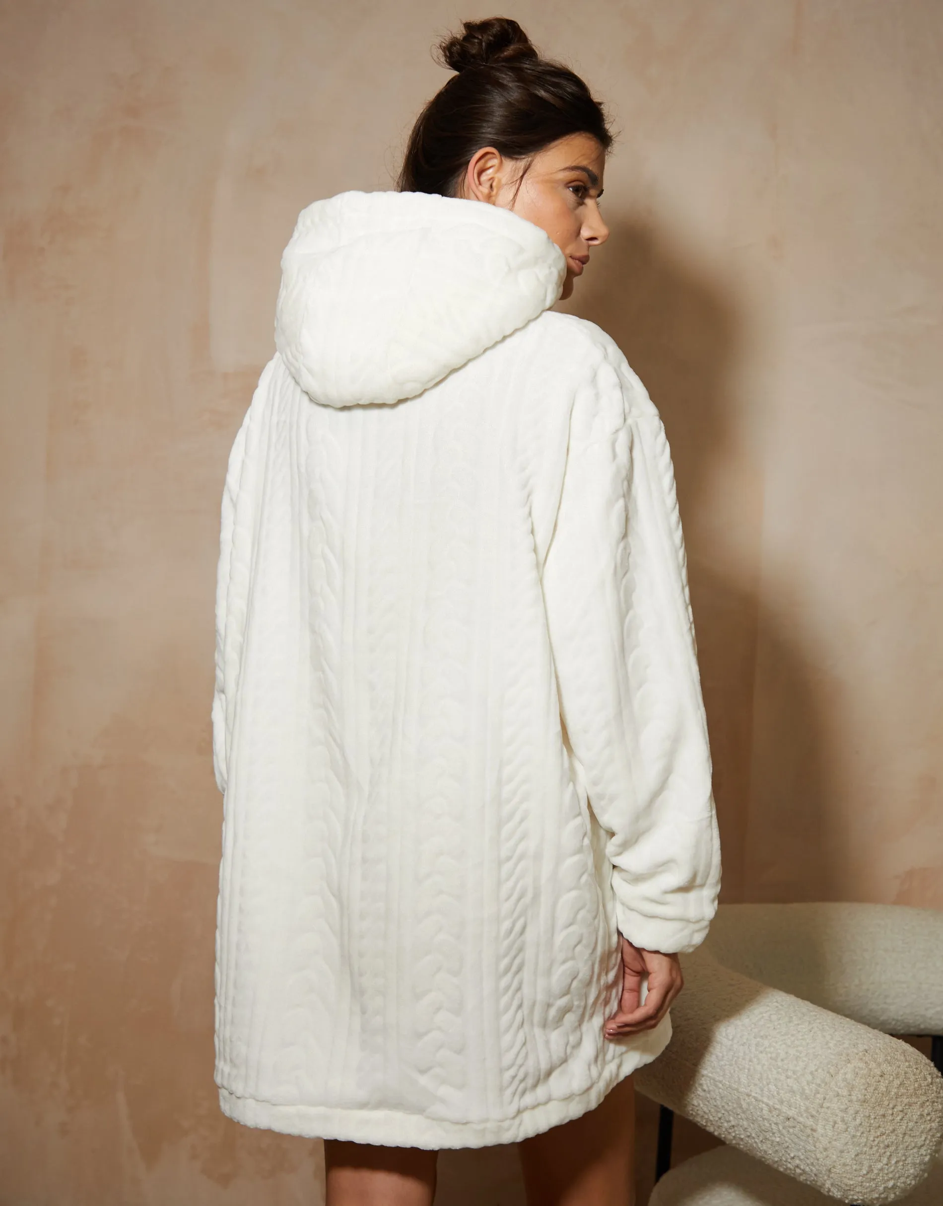 Women's Cream Cable Texture Soft Oversized Hoodie sold by Threadbare product image thumbnail 2