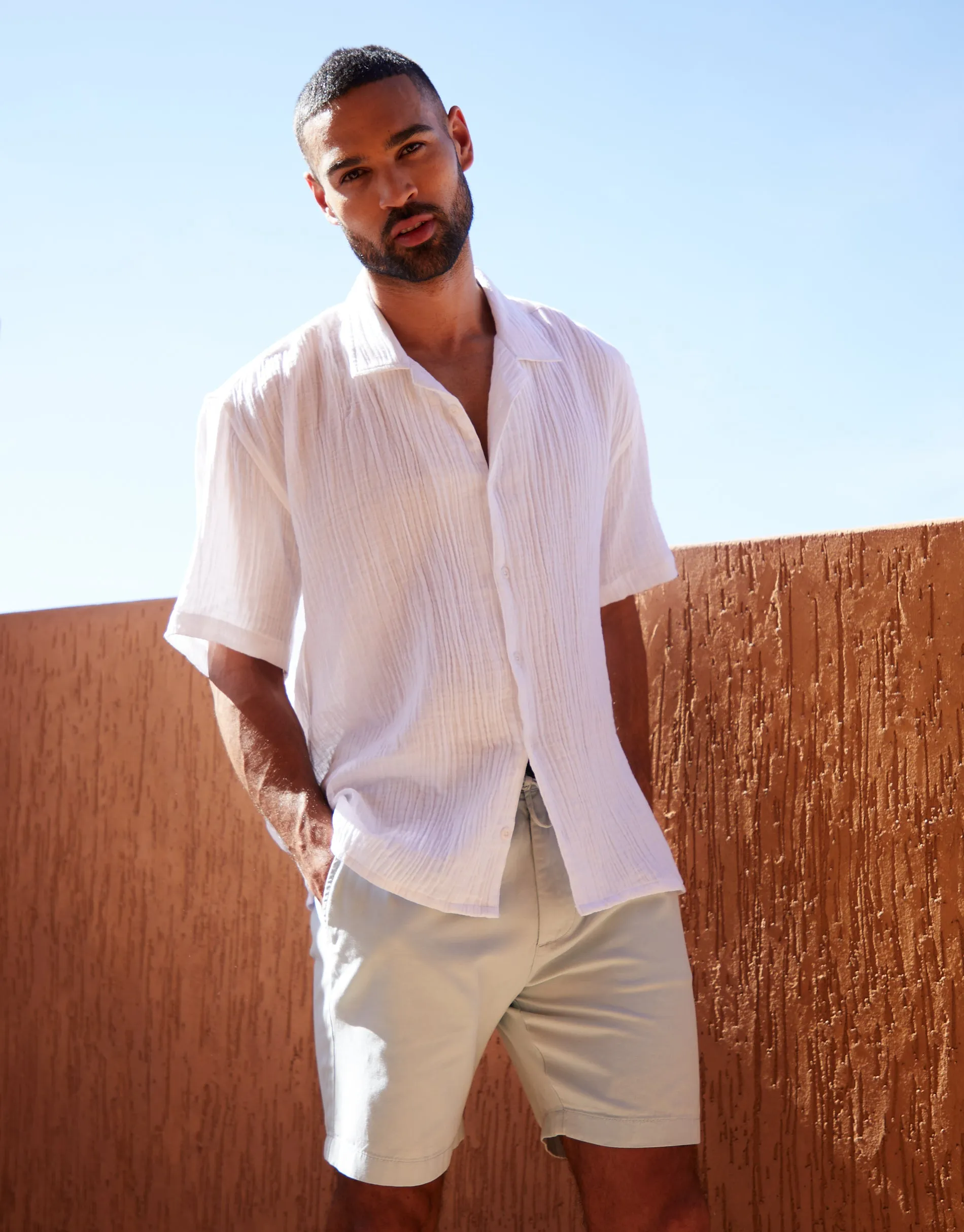 Threadbare Men's White Cotton Gauze Revere Collar Short Sleeve Shirt sold by Threadbare