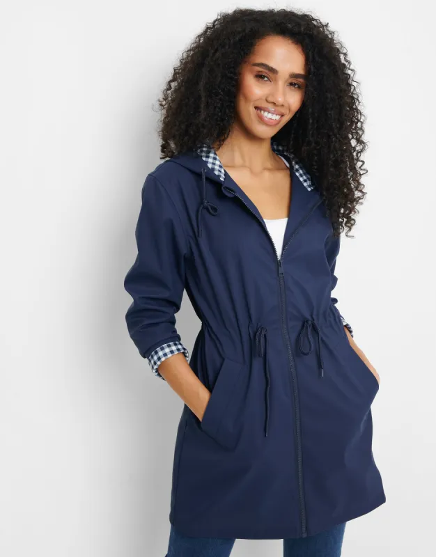 Women's Navy PU Rubberised Mac sold by Threadbare
