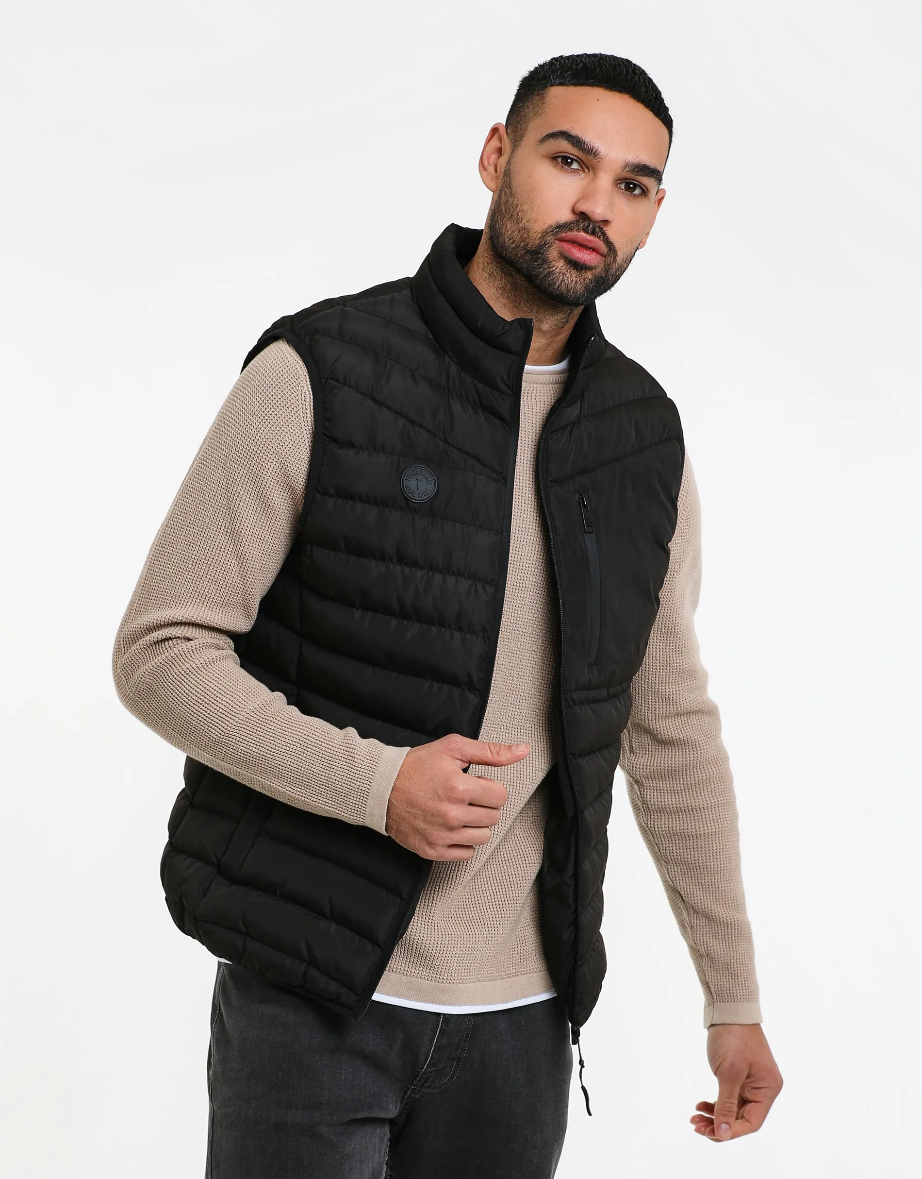 Men's Black Padded Gilet sold by Threadbare