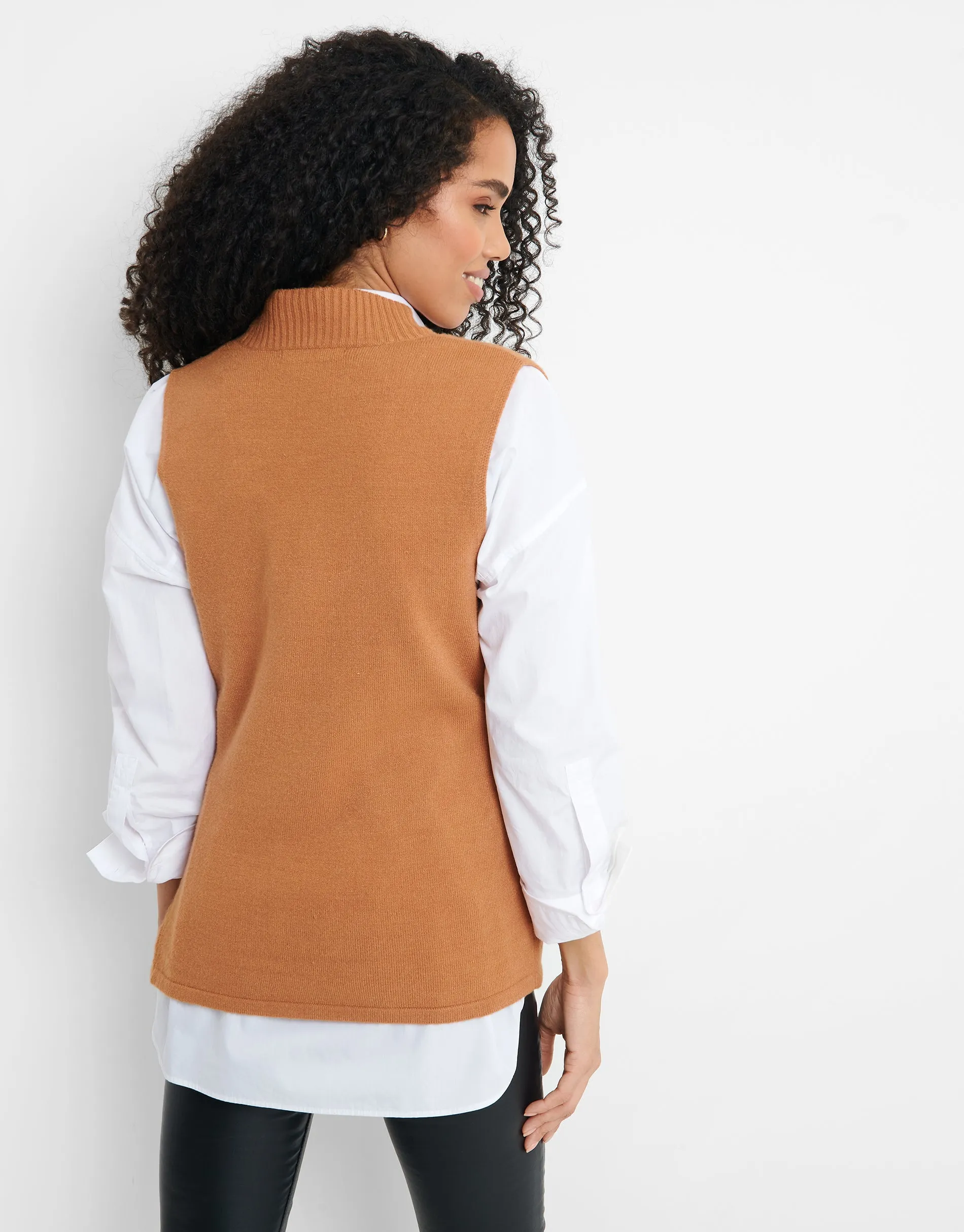 Women's Tan Knitted V-Neck Vest sold by Threadbare product image thumbnail 2