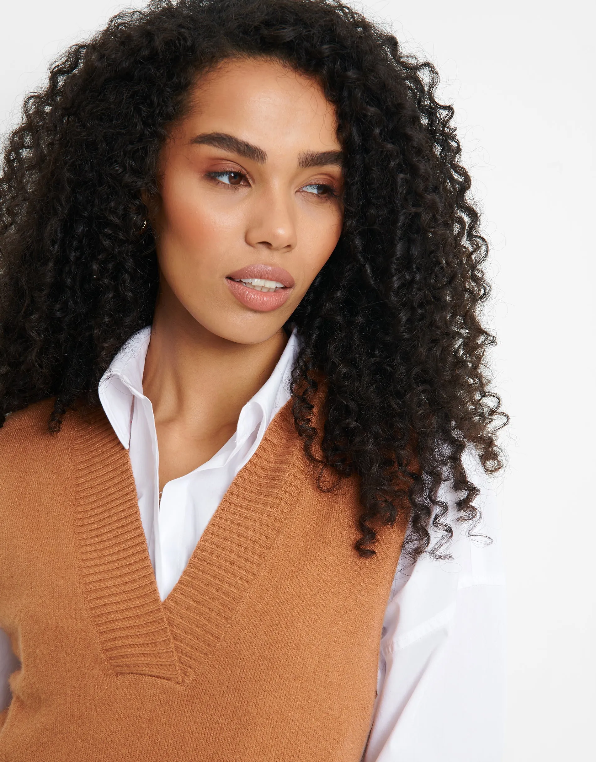 Women's Tan Knitted V-Neck Vest sold by Threadbare product image thumbnail 4