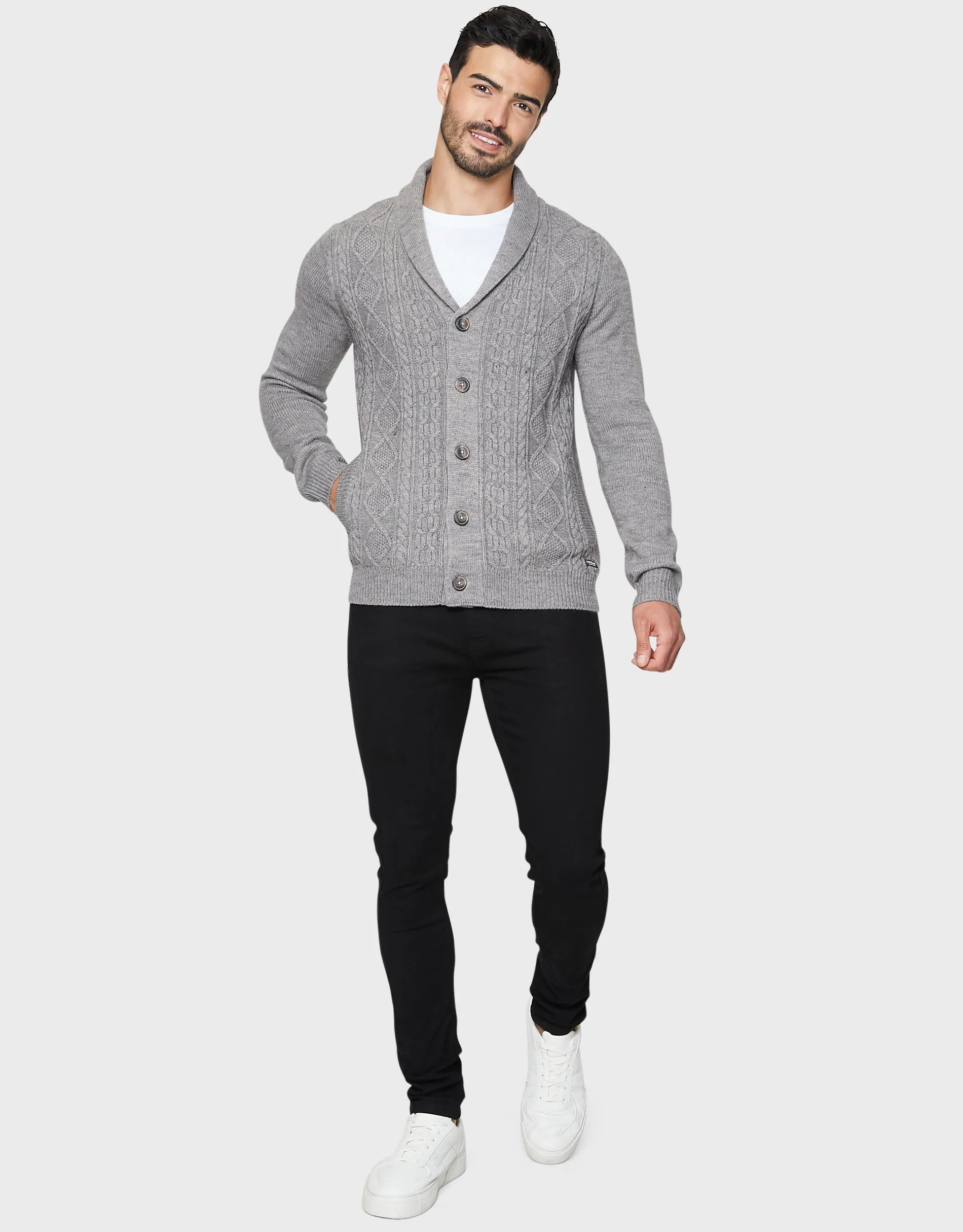 Men's Light Grey Marl Shawl Cardigan sold by Threadbare product image thumbnail 3